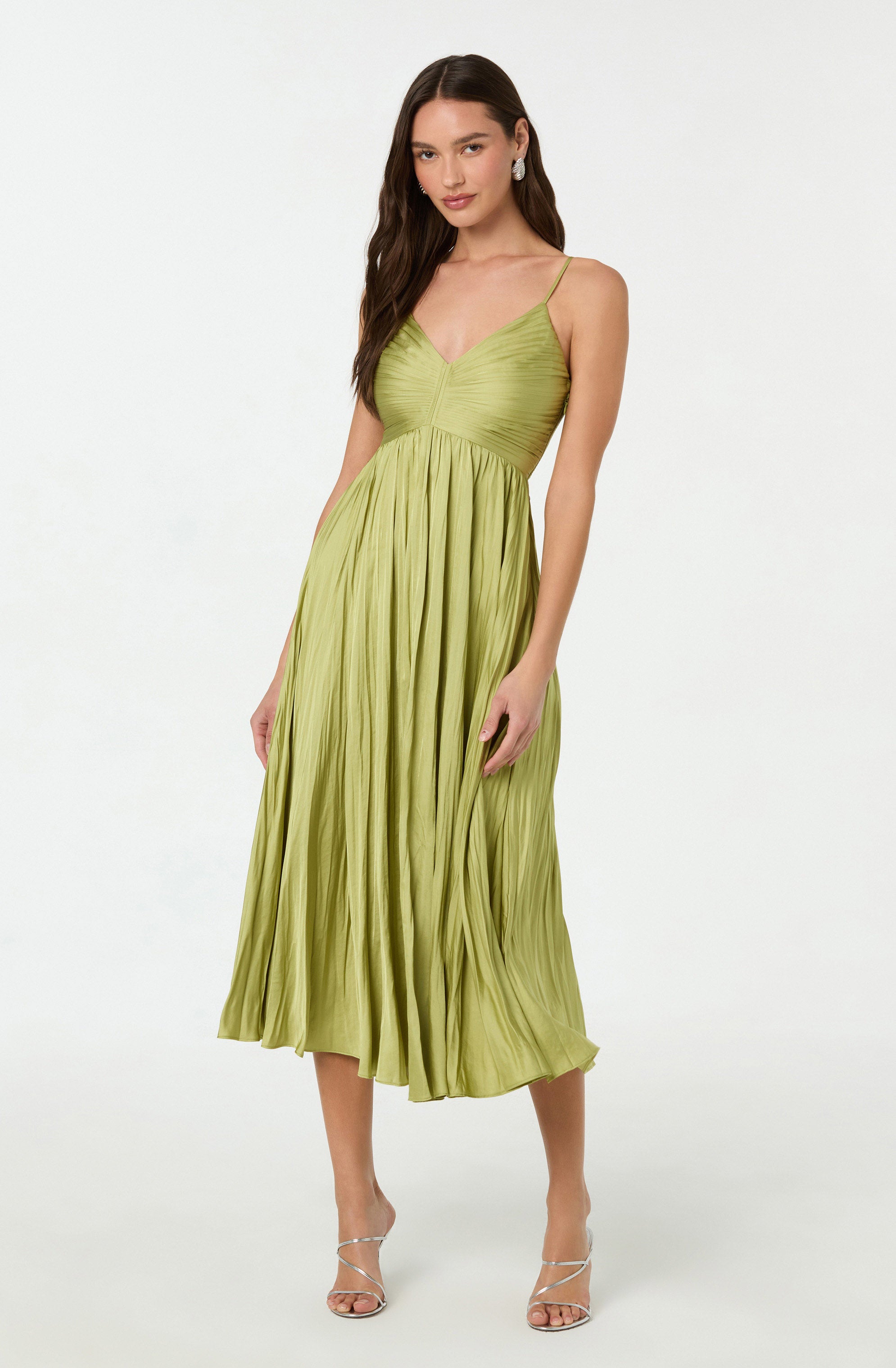 Maeve Pleated Midi Dress for Women - Flowy A-Line Summer Dress with Pockets | Perfect for Office, Date Night & Special Occasions