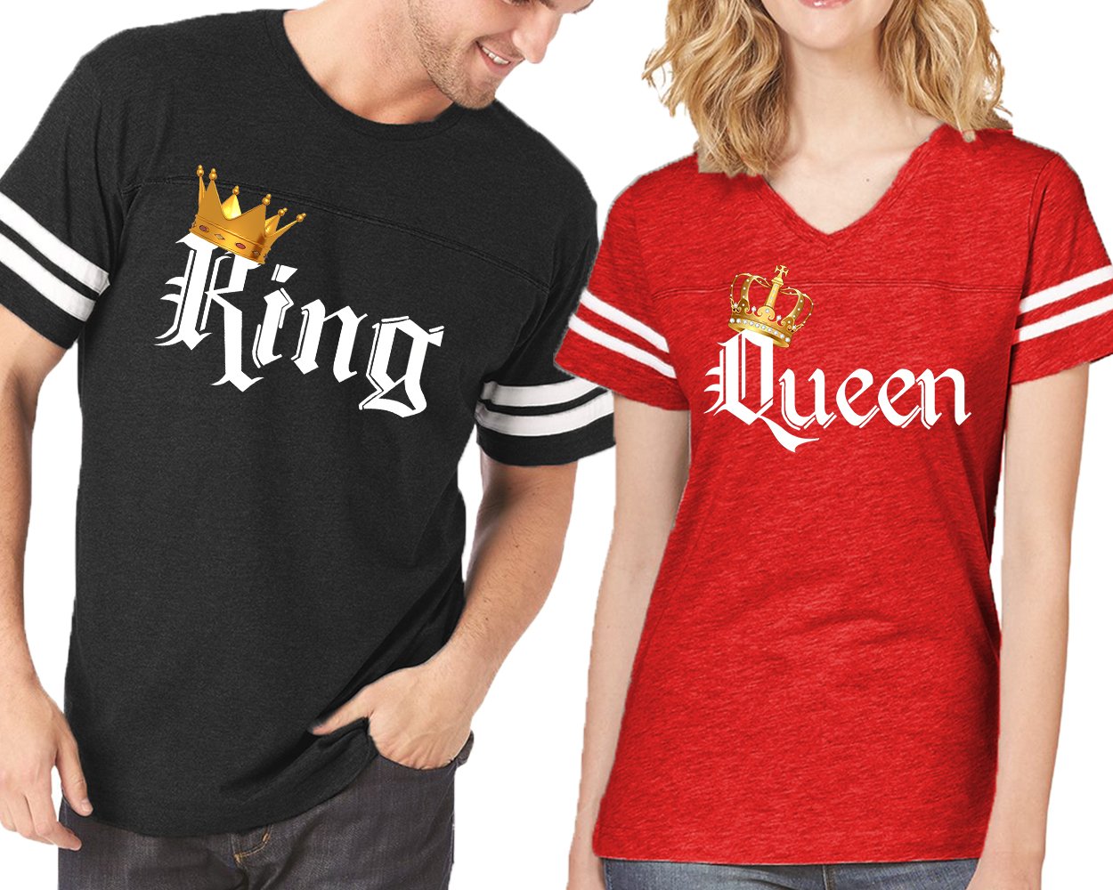 King & Queen Gold Crown T-Shirts for Couples - Matching Couple Tees - Perfect for Anniversaries, Valentine's Day & Romantic Getaways