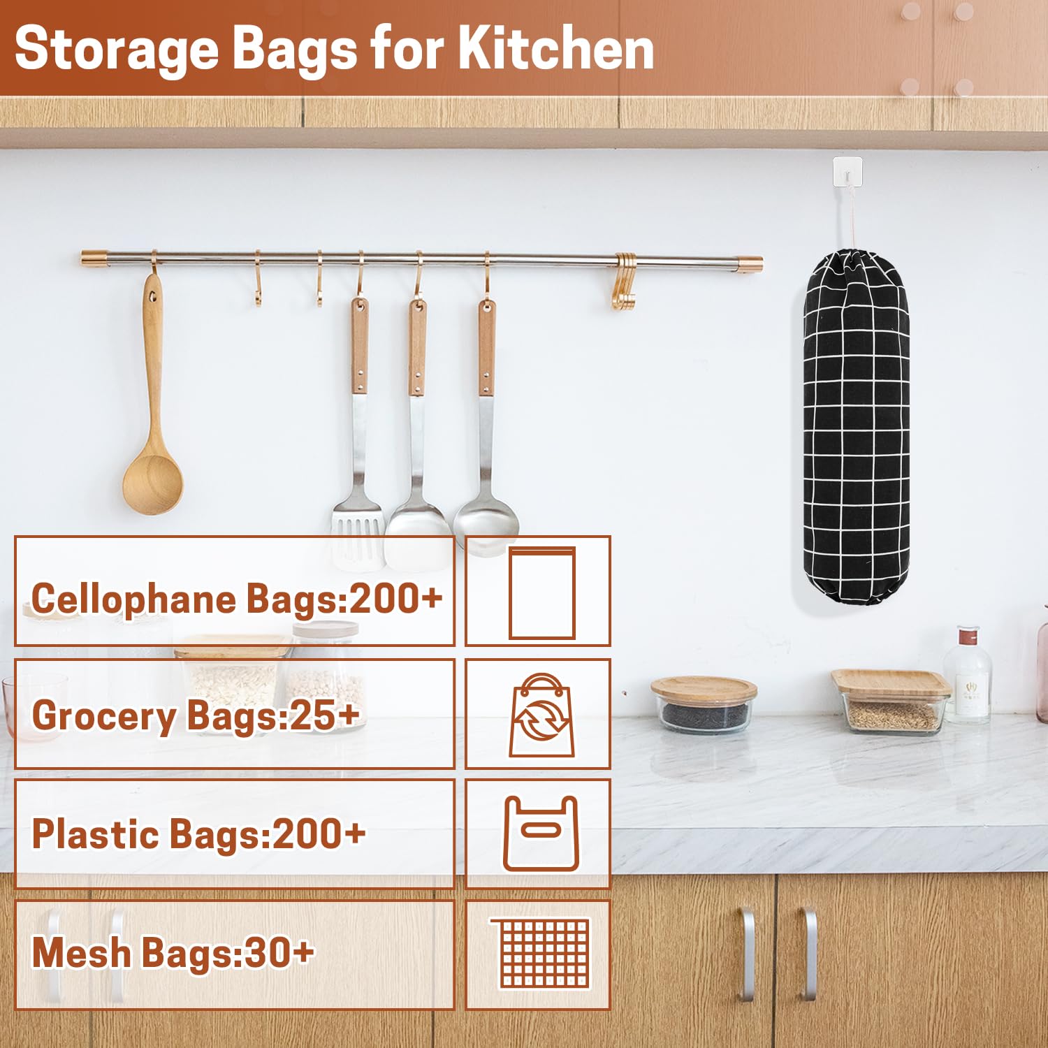 SWISSELITE 2-Pack Reusable Plastic Bag Holder Organizer - Wall Mount Grocery Bag Storage Dispenser (22x9 Inches) - Perfect for Kitchen, Pantry & Garage Organization