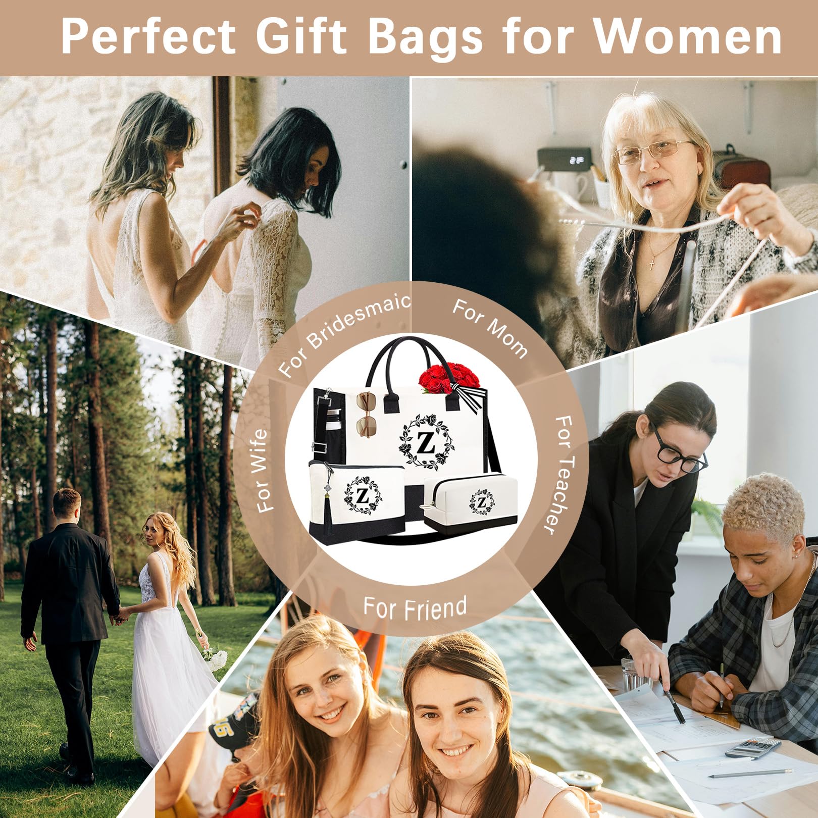 Adyoung Personalized Monogram Tote Bags for Women - 3PCS Custom Initial Canvas Tote Bags Set, Perfect Birthday Gifts, Work, Travel & Shopping Tote Bags