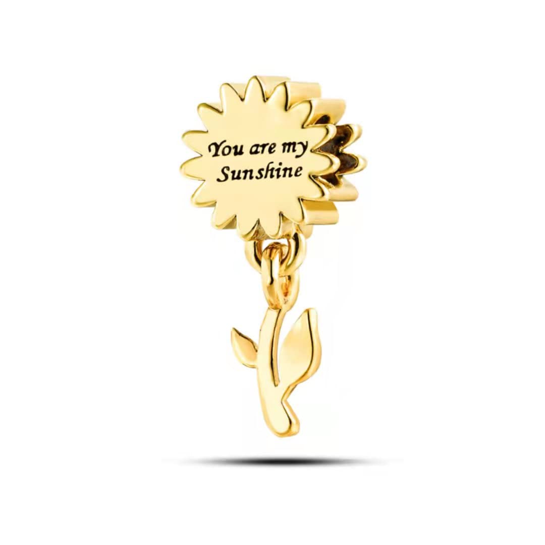 Mini Gold Sunflower Charm for Pandora Bracelets - You Are My Sunshine Jewelry Gift for Women, Daughter, Girls - Perfect for Birthdays, Anniversaries & Mother's Day Gifts