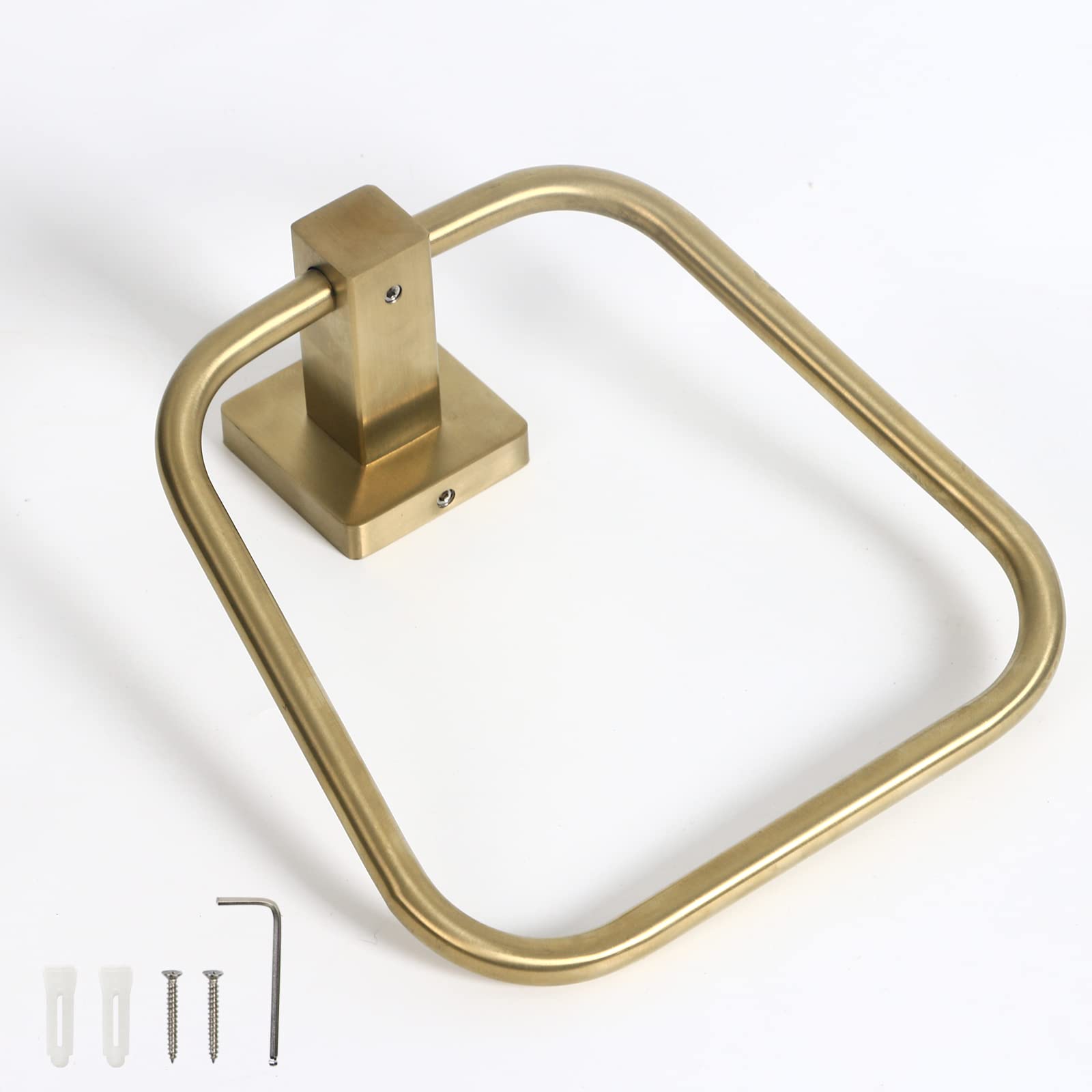 Stainless Steel Trapezoid Towel Holder for Bathroom - Brushed Gold Wall Mounted Towel Ring - Modern Hand Towel Rack for Kitchen, Bathroom & Vanity - Durable & Stylish Bathroom Accessory
