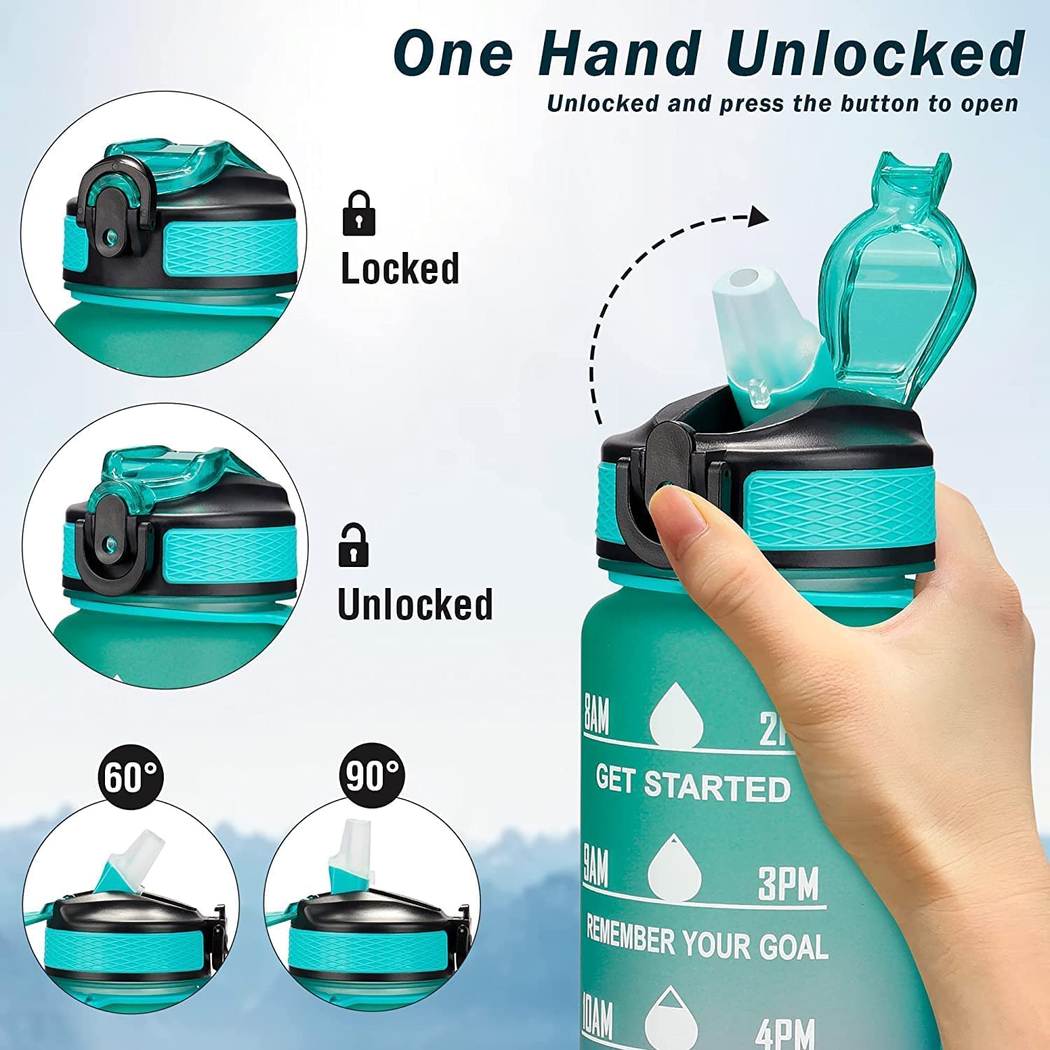 Unbreakable 1L Motivational Time Marker Water Bottle - Leakproof, Durable, BPA Free & Non-Toxic - Perfect for Office, Gym & Outdoor Activities | Blue Fuchsia (1 Pack)