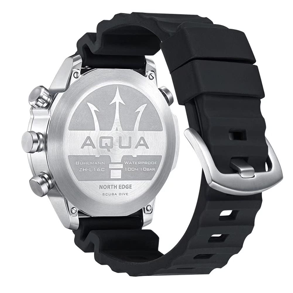 NORTH EDGE Aqua Digital Dive Watch for Men - Waterproof Scuba Diving Watch with Compass, Altimeter, Barometer & Pedometer - Professional Dive Computer for Swimming, Snorkeling & Outdoor Adventures