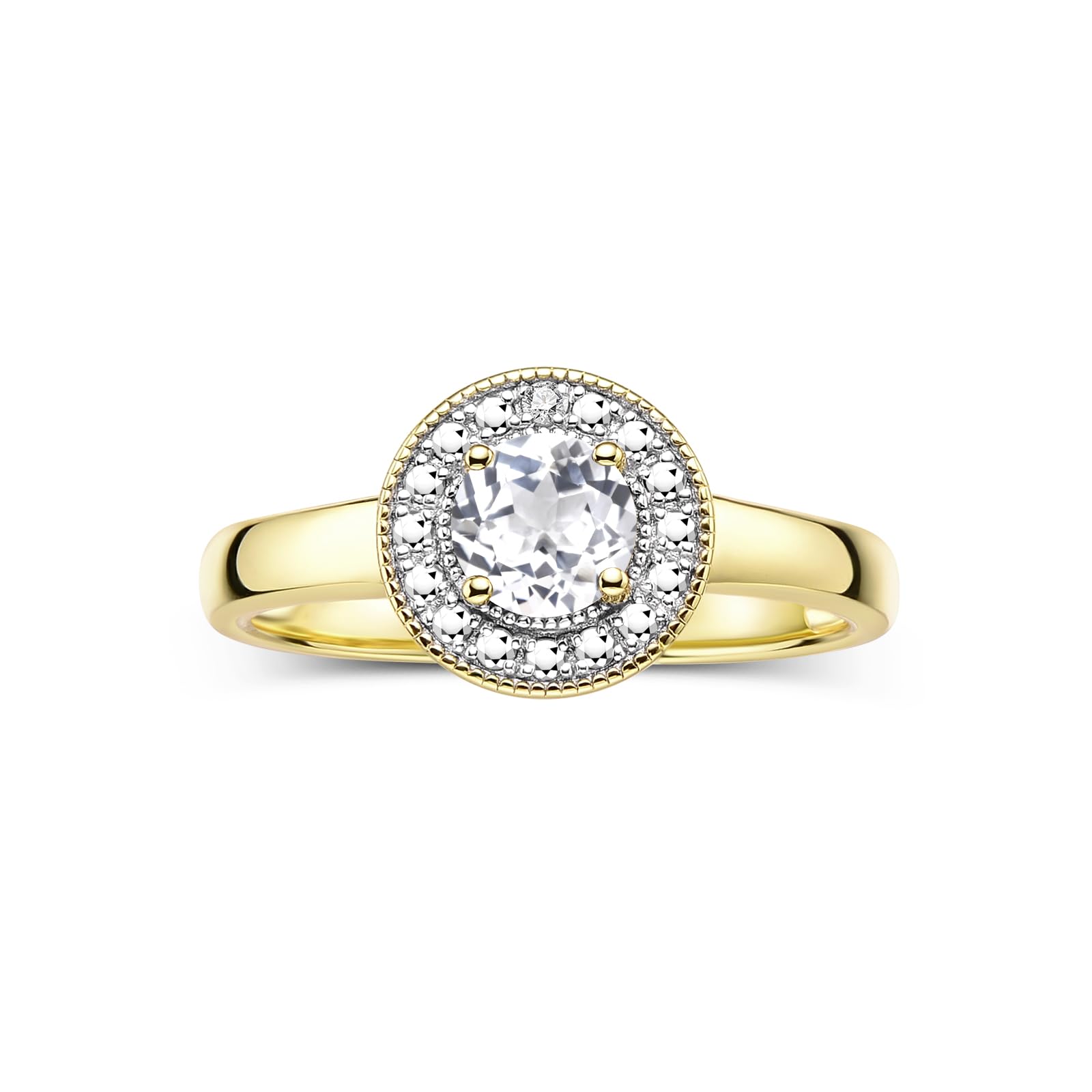 RYLOS 14K Gold Plated Sterling Silver Halo Ring with 4MM Round Gemstone & Genuine Diamonds - Women's Birthstone Jewelry in Sizes 5-10 | Elegant Gift for Anniversary, Birthday & Special Occasions