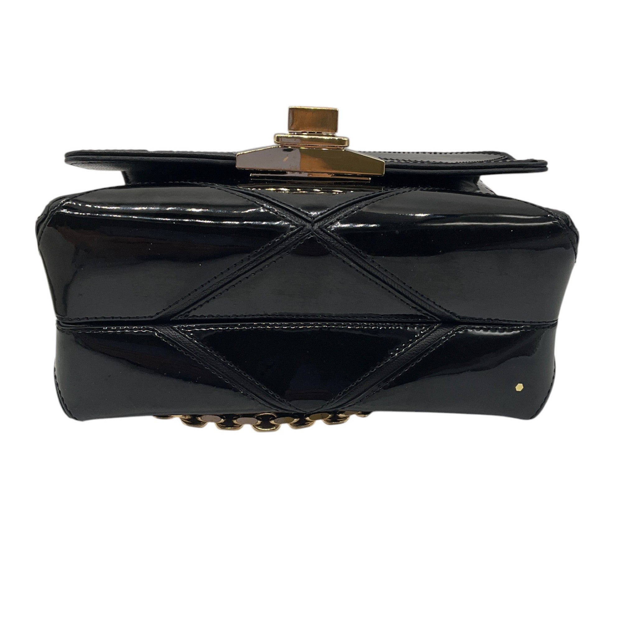 Roger Vivier Black & Gold Chain Strap Quilted Patent Leather Mini Crossbody Bag - Elegant Evening Out & Party Accessory