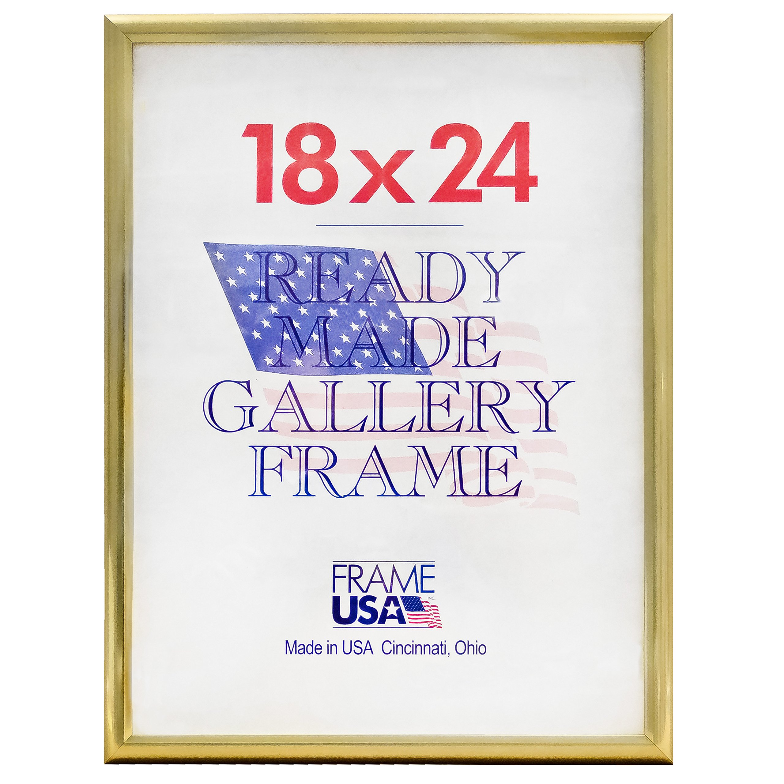 Frame USA 18x24 Deluxe Polystyrene Plastic Poster Frame in Gold - American Made Wall Art Display for Home, Office & Classroom Decor