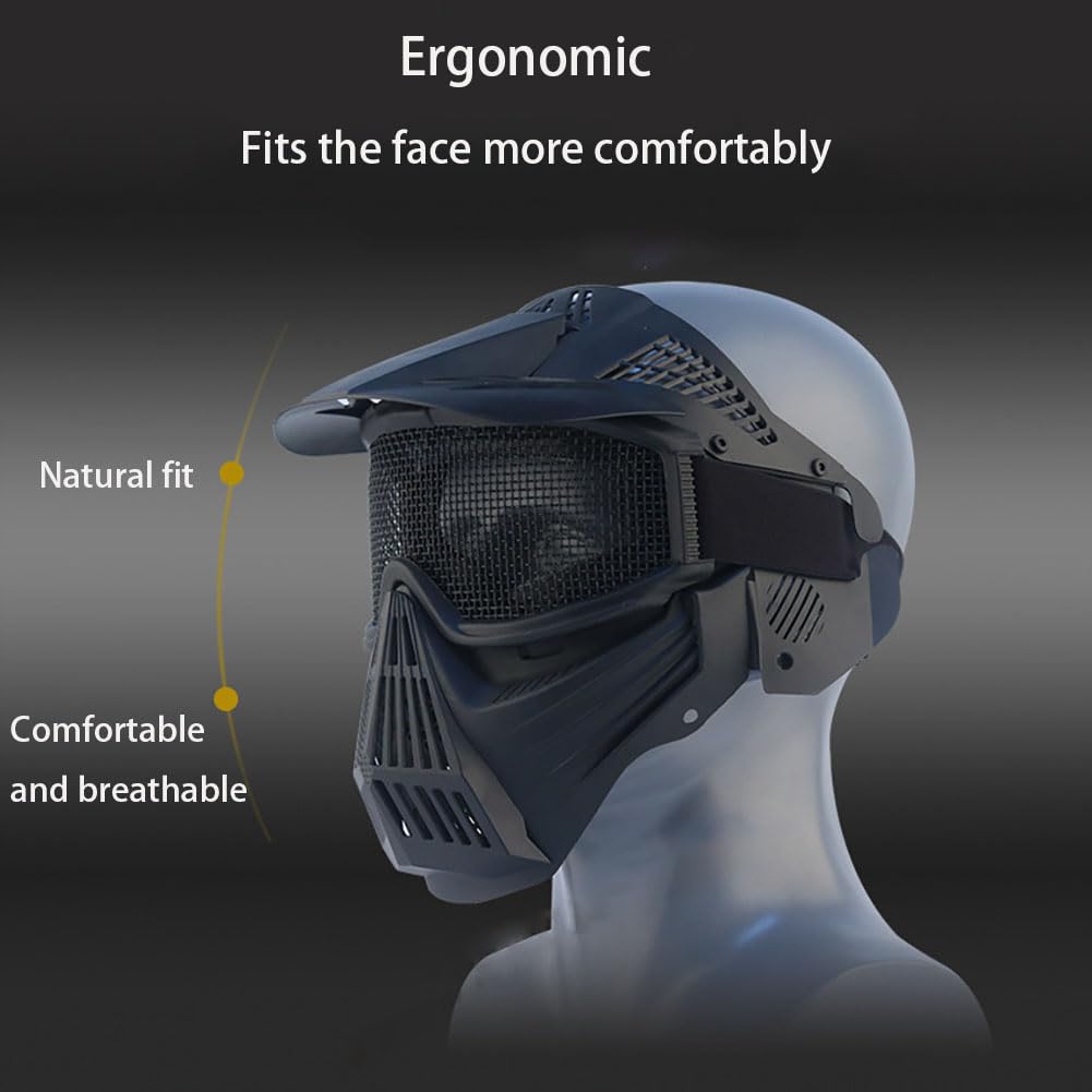 Tactical Airsoft Mask - Full Face Protection for Airsoft, Paintball, Tactical Gaming & Outdoor Sports | Halloween Cosplay & Costume Accessories | Durable & Comfortable Design for Extreme Activities