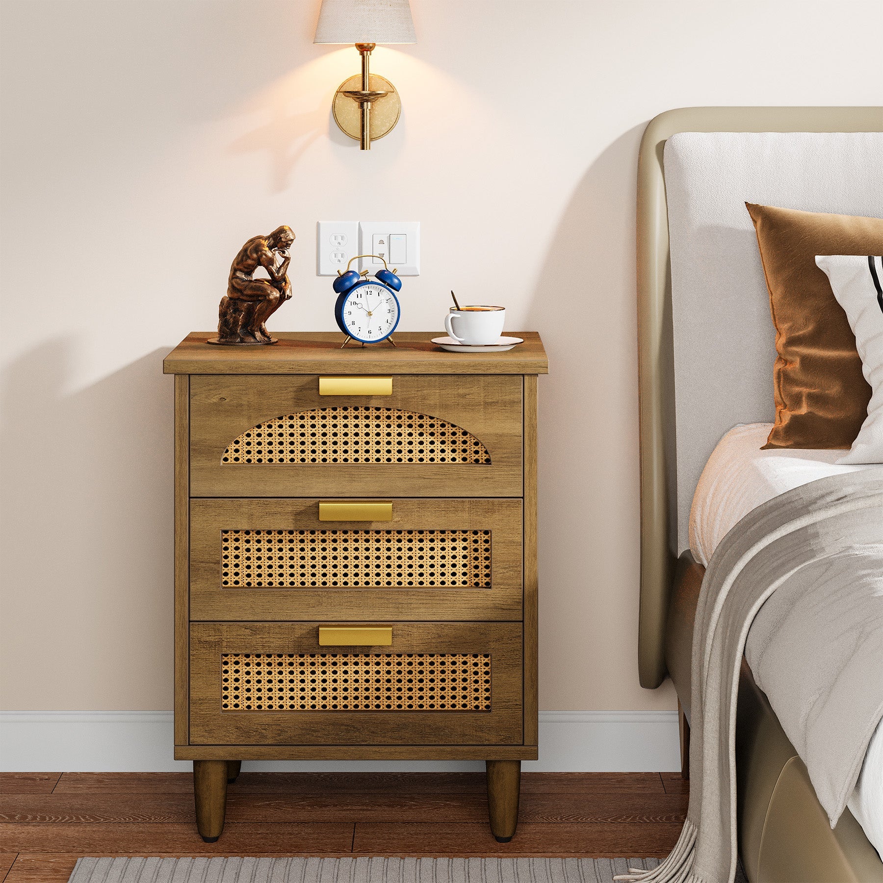 20 Inch Wood Night Stand with 3 Drawers - Bedside Table Storage Cabinet for Bedroom, Living Room & Office Organization