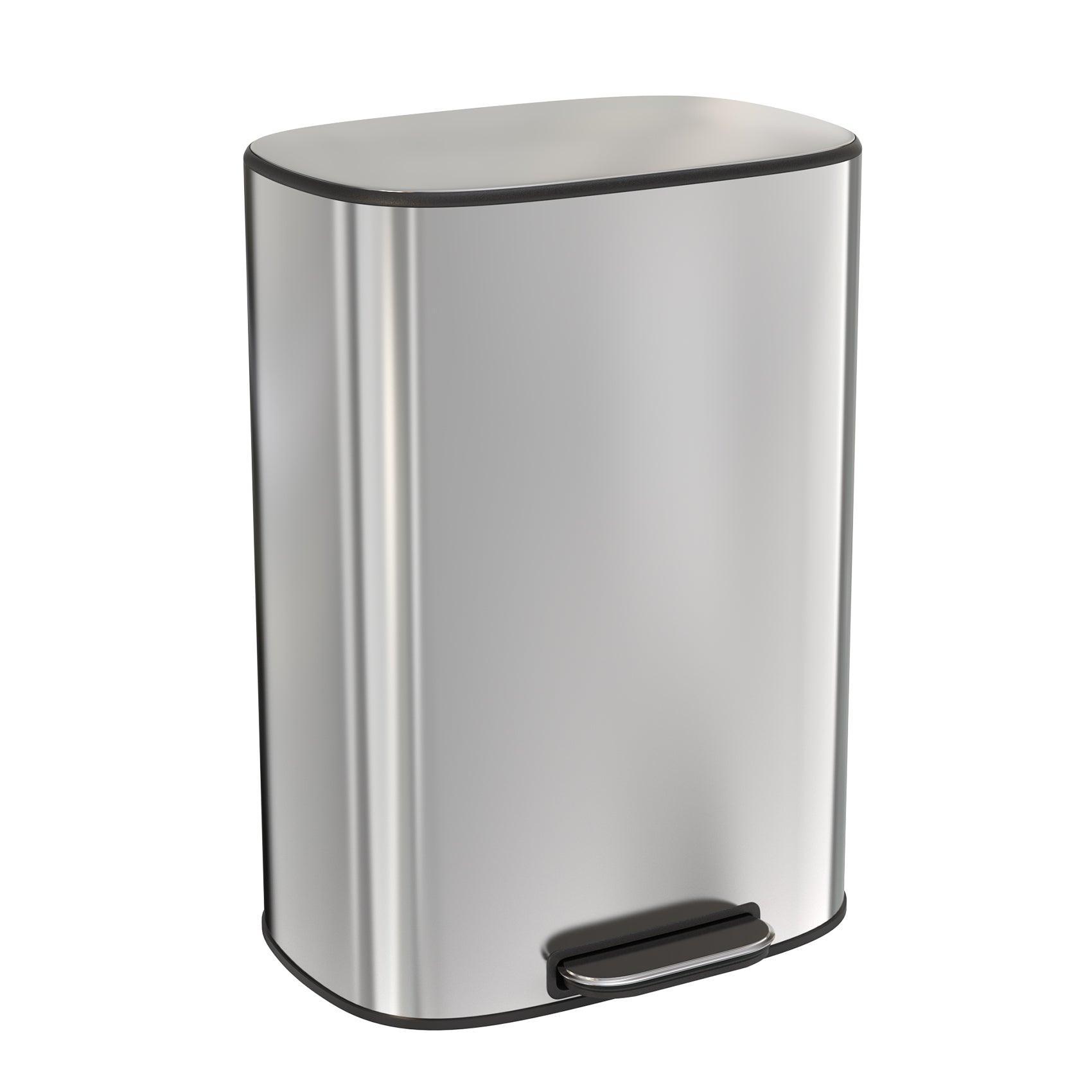 13 Gallon 50L Stainless Steel Step Trash Can with Soft Close Lid - Hands-Free Foot Pedal Kitchen Garbage Bin for Home, Office & Restaurant Use