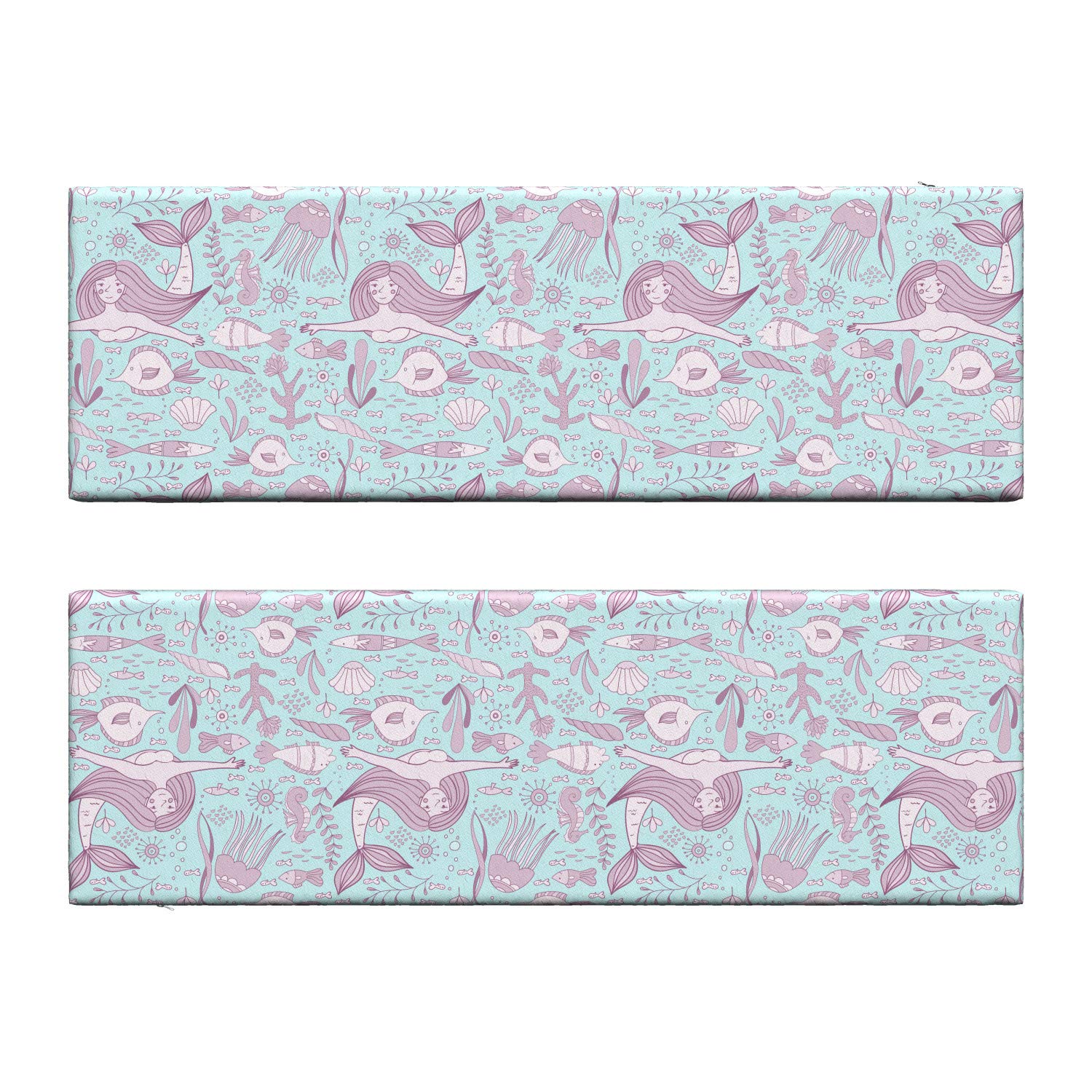 Ambesonne 2-Piece Nautical Bench Cushion Set - Underwater Life Mermaid & Sea Animals Design - Standard Size Foam Seat Pad with Decorative Cover - Pale Blue Grey Pink - Perfect for Outdoor Patio, Boat Seating & Coastal Home Decor
