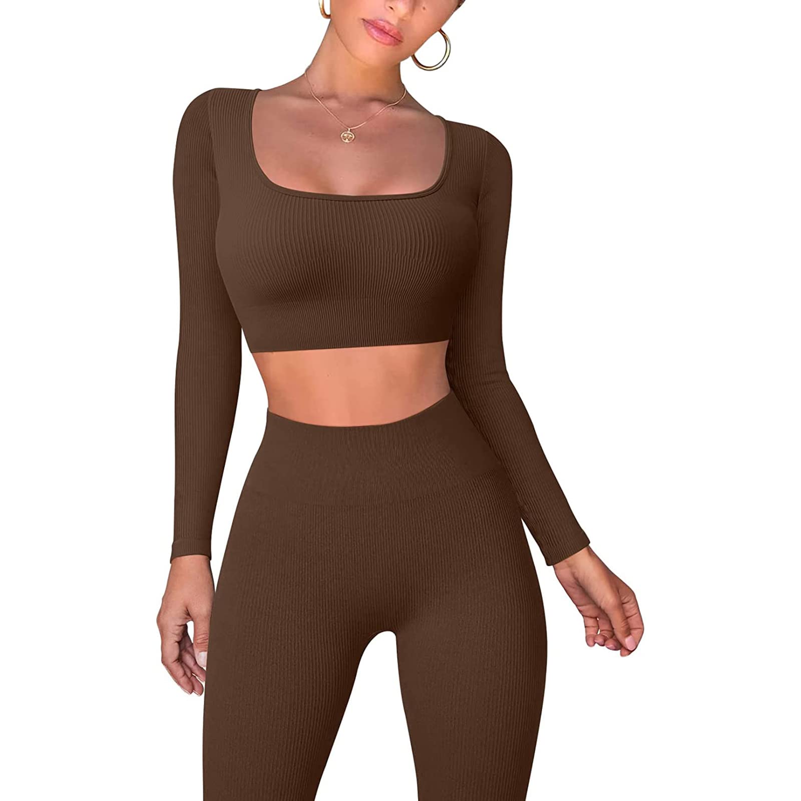 Geagodelia Women's 2-Piece Seamless Ribbed Workout Set - Gym Tops & Leggings Tracksuit for Yoga, Running & Fitness | Breathable Comfort Outfit for Women