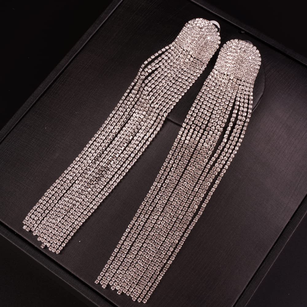 Missgrace Women's Bohemian Dangle Tassel Earrings - Rhinestone Statement Jewelry Set for Parties & Special Occasions (Silver) | Trendy Unique Disco Bar Earrings for Women | Perfect for Weddings, Date Nights & Festivals