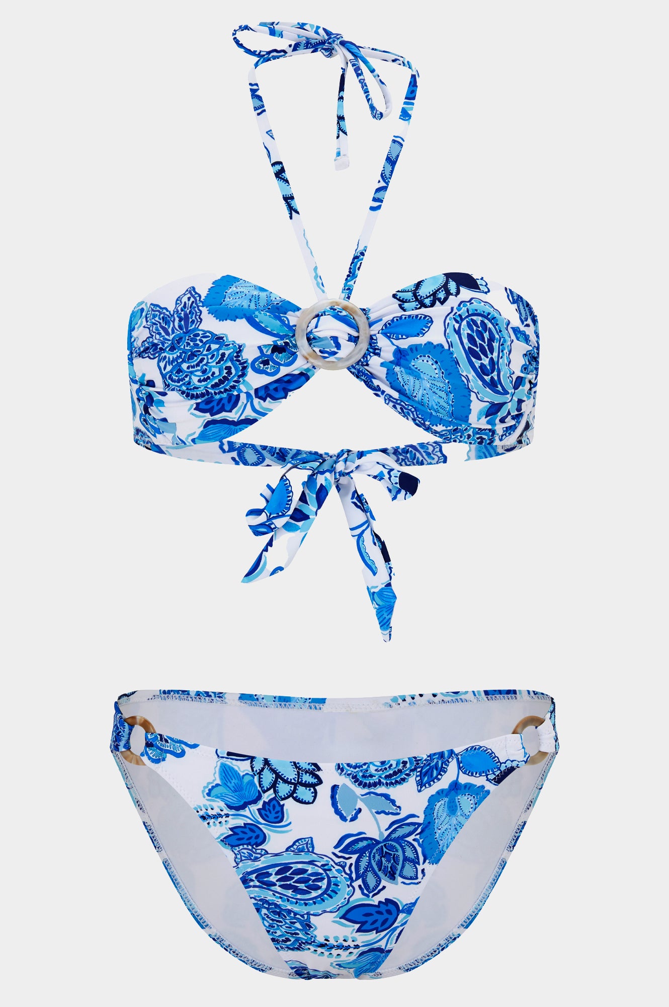 Eco-Friendly Recycled Bandeau Bikini Top - Paisley Blue Print | Sustainable Swimwear for Beach Vacation & Pool Party