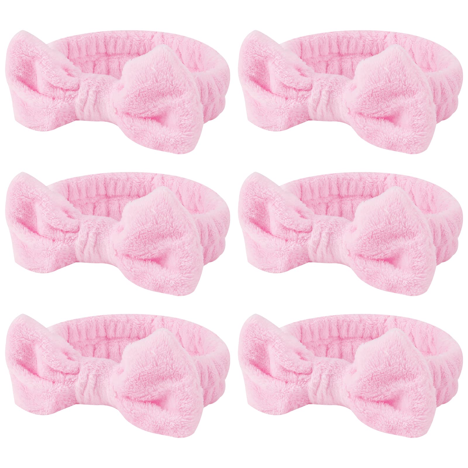 Casoty 6-Pack Pink Spa Headbands for Women - Soft Fleece Hair Bands for Face Washing, Skincare, Makeup & Yoga - Gentle Non-Slip Hair Accessories for Bath, Salon & Home Spa Days