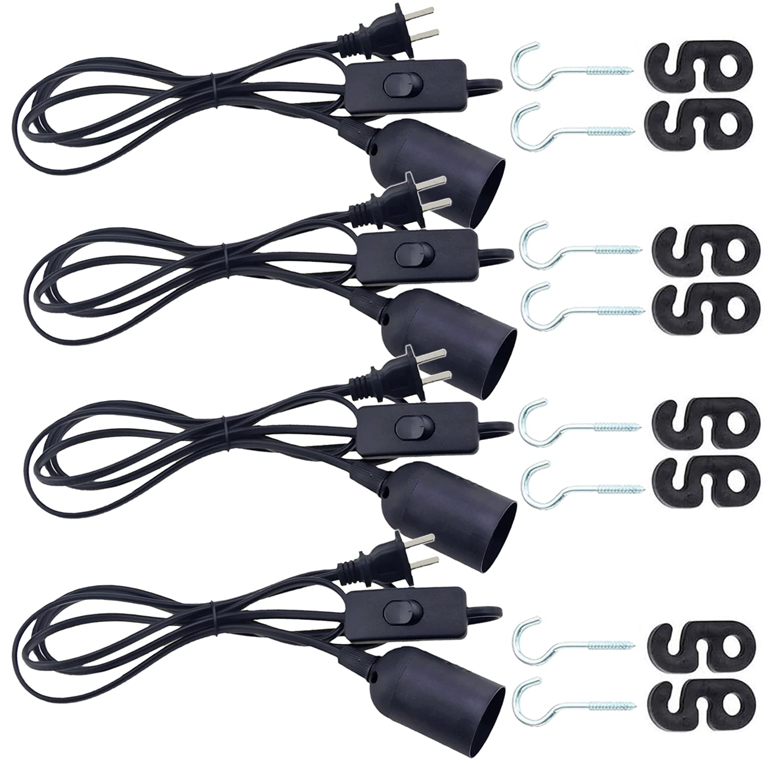 4-Pack E26 E27 LED Pendant Light Sockets with 5.9FT Extension Cord - On/Off Switch & US Plug - Durable Lamp Holder for Hanging Bulbs - Perfect for Kitchen Island, Dining Room, and Bedroom Lighting