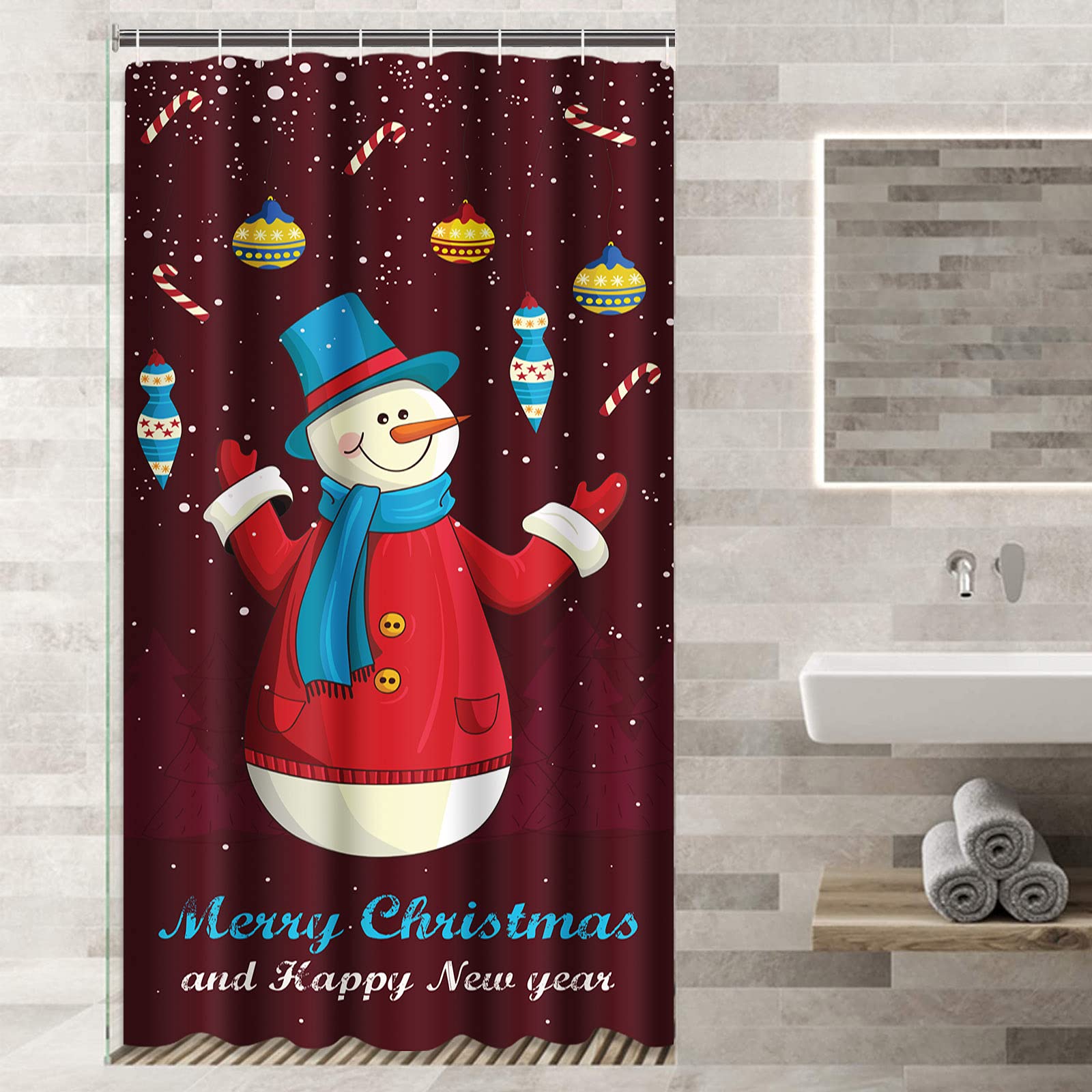 Emvency 36x72 Inch Christmas Snowman Shower Curtain Set - Waterproof Fabric Bathroom Decor with Hooks | Holiday Winter Theme for Bathroom, Guest Bath & Seasonal Home Decor