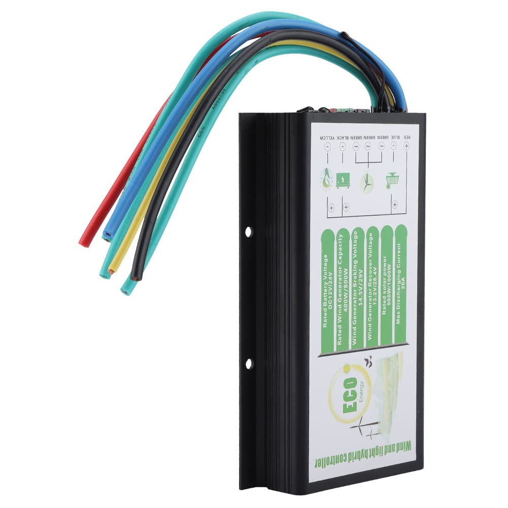 DERCLIVE DC 12V/24V 400W/800W Wind Solar Hybrid Charge Controller - Perfect for Off-Grid Power Systems, RV, Marine & Home Backup Energy