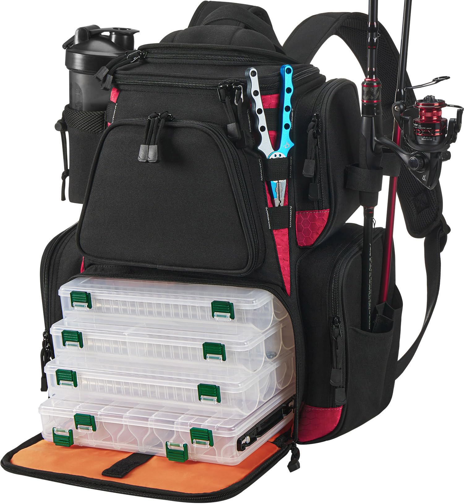 Piscifun Fishing Tackle Backpack with 4 Removable Tackle Trays - Large Waterproof Fishing Gear Storage Bag with Rain Cover - Perfect for Bass, Trout & Saltwater Fishing Trips