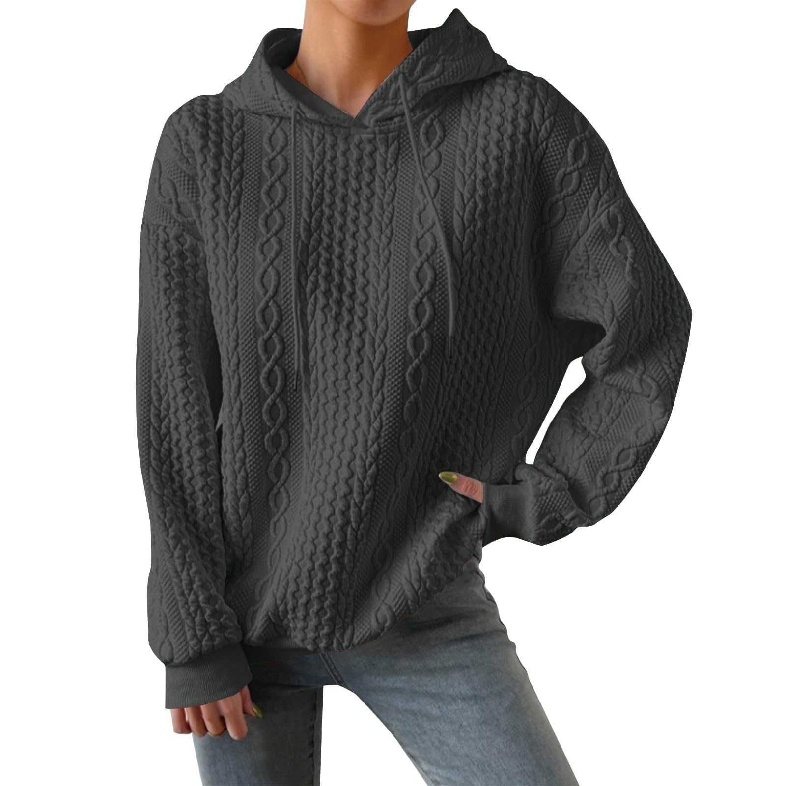 Women's Waffle Knit Hoodie - Drop Shoulder Pullover Sweatshirt with Pocket | Cozy Fall & Winter Casual Wear for Women | Perfect for Lounging, Running Errands & Outdoor Activities