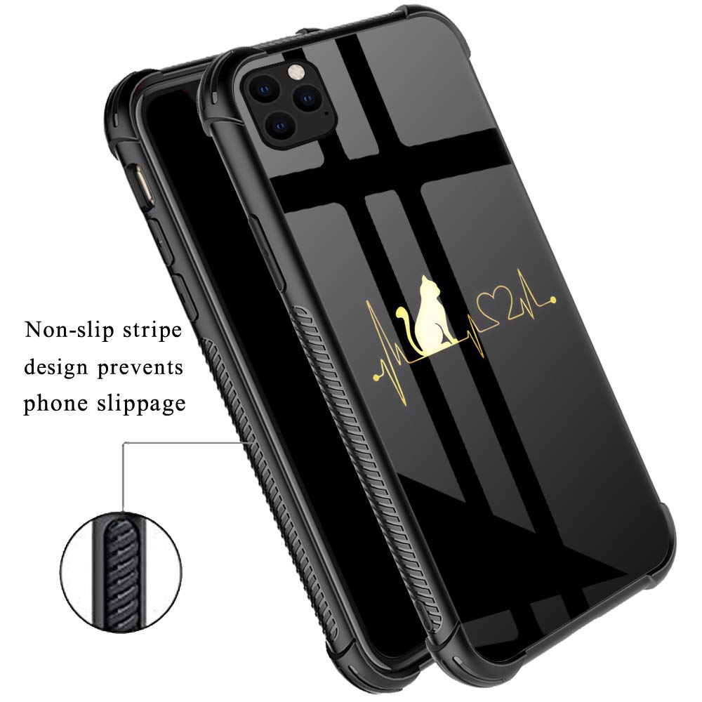 Premium Shockproof iPhone 11 Pro Max Case - Soft TPU Non-Slip Bumper with Reinforced Corners | Cute Cat Heartbeat Design for Women | Perfect for Daily Use, Work & Outdoor Activities