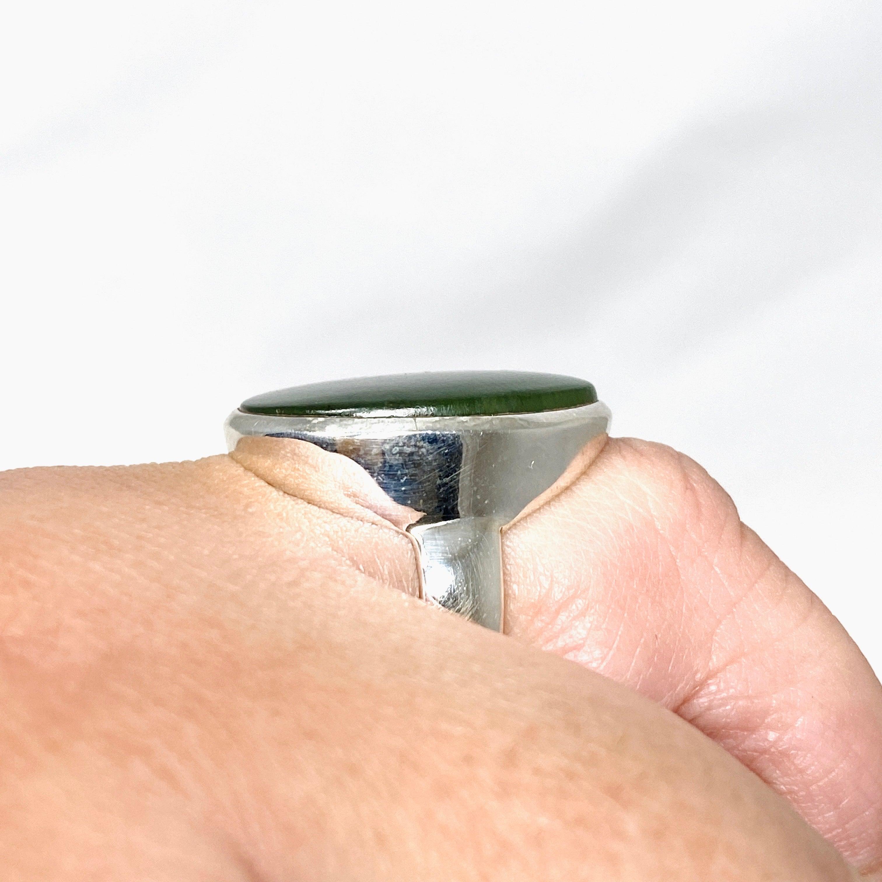 Siberian Jade Nephrite Oval Ring - Size 10 - Natural Stone Jewelry for Women - Perfect for Weddings, Parties & Everyday Elegance