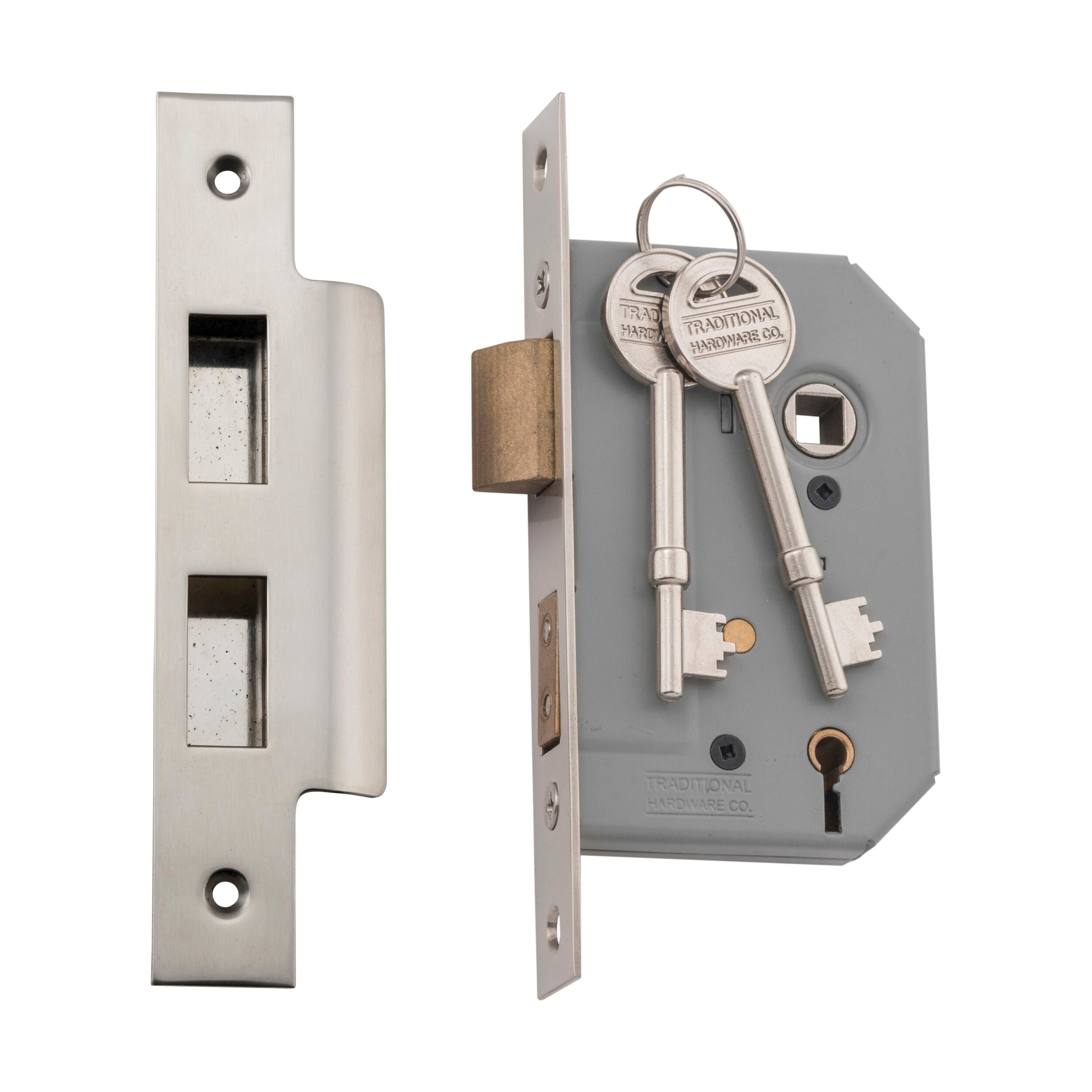 5 Lever Mortice Lock - Satin Nickel Finish, CTC 57mm Backset 46mm - Secure Home & Office Doors - Ideal for Interior & Exterior Use