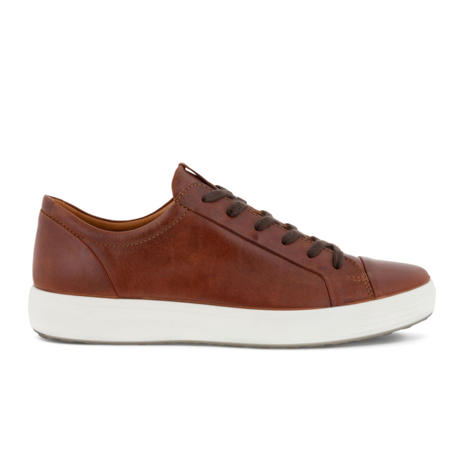 ECCO Soft 7 City Sneaker for Men - Comfortable Leather Walking Shoes in Cognac Brown - Perfect for Casual Wear, Travel & Office Commute