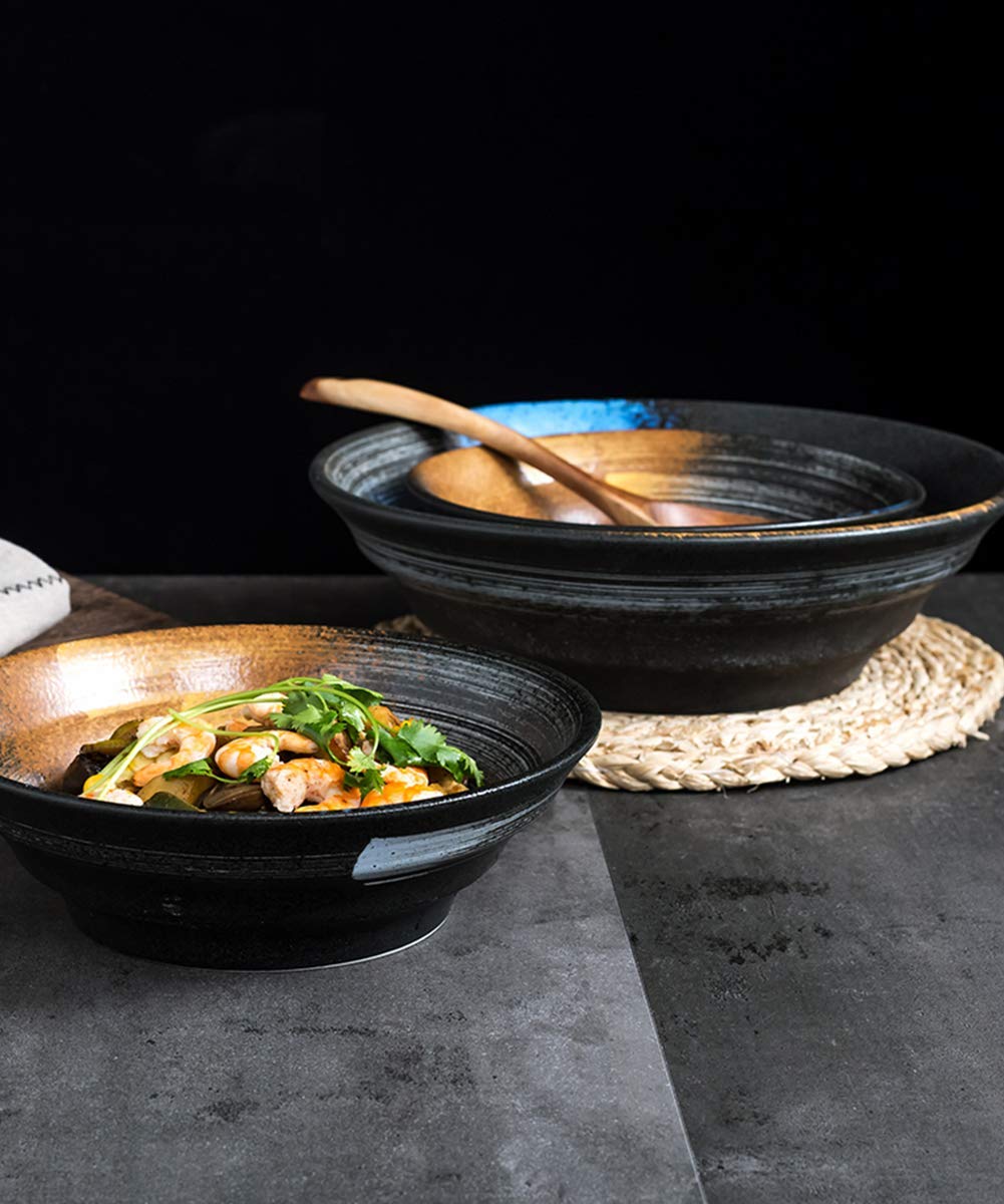 Modern Ceramic Salad Bowl - Ethnic Style Pasta & Soup Bowl Set - Large Serving Dish for Cereal, Pasta & Salads - Perfect for Family Dinners & Entertaining