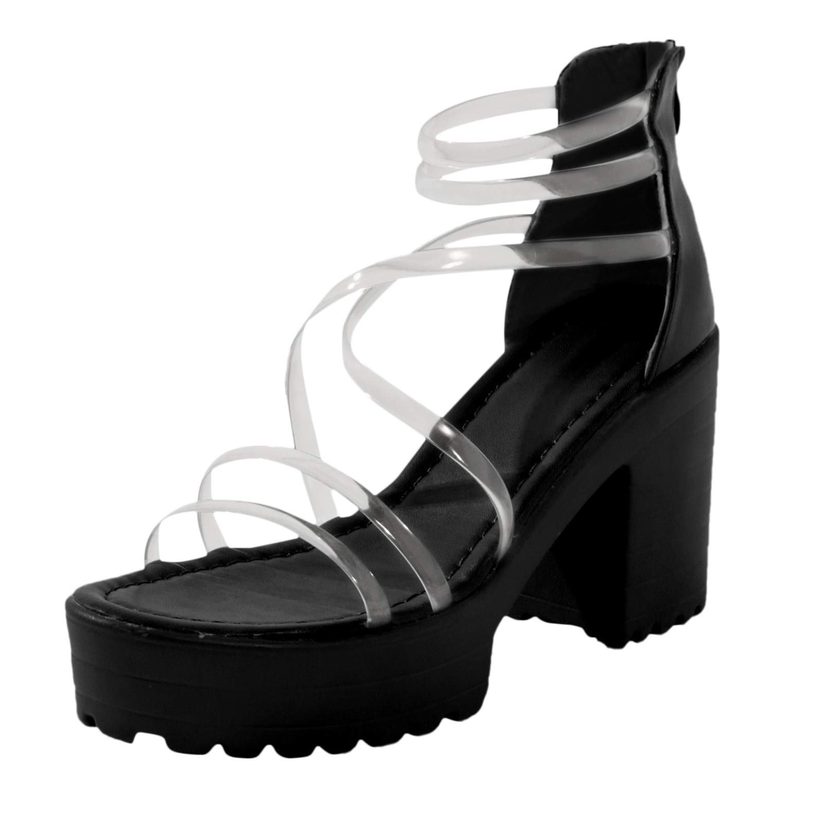 Teshalay Women's Chunky Heel Strap Wedge Sandals with Zipper - Casual Summer Platform Slippers for Beach, Vacation & Everyday Wear