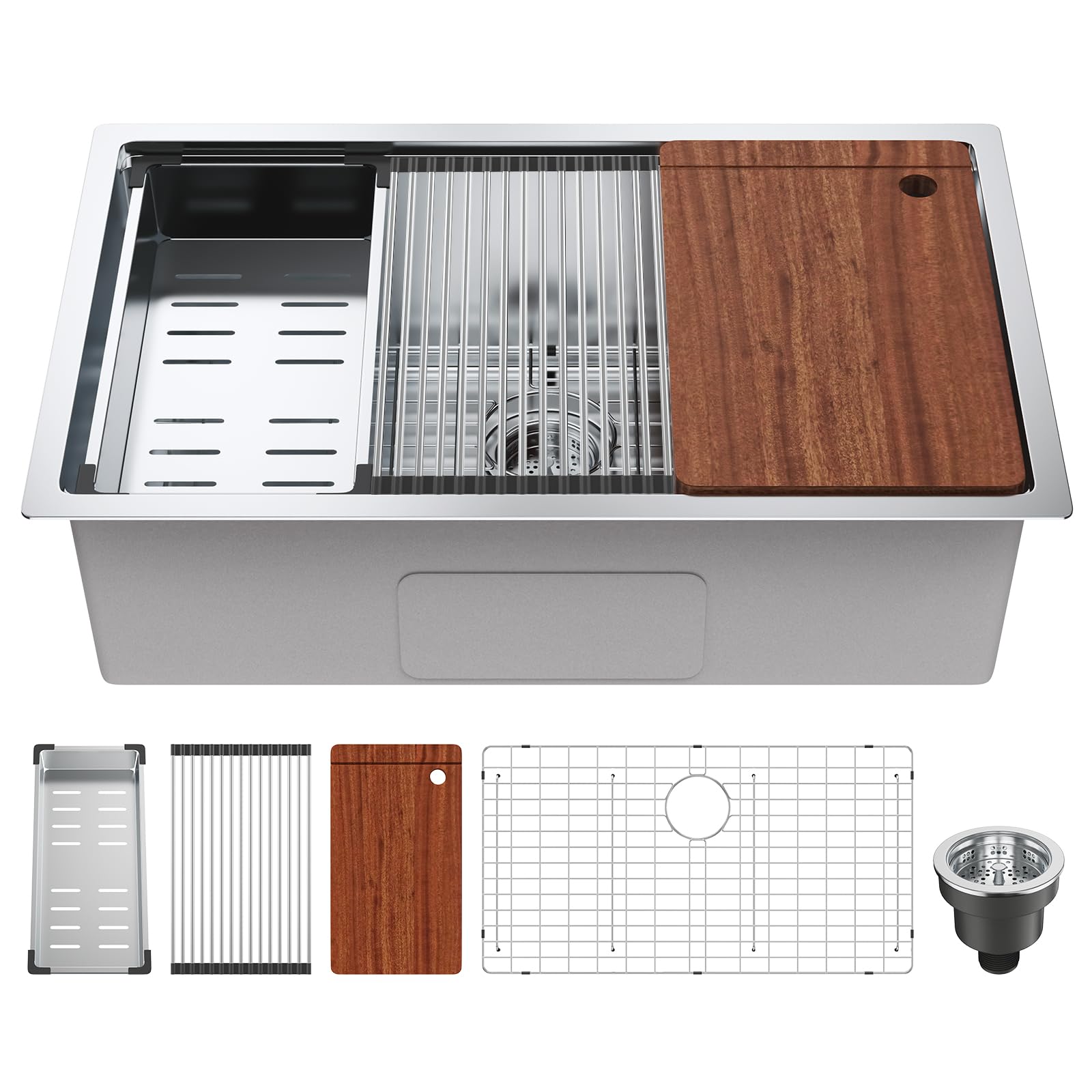 VEVOR 30 Inch 304 Stainless Steel Kitchen Sink - Single Bowl Drop-In/Undermount Design with Drainboard & Accessories - Perfect for Home Kitchens, RV, Prep Stations & Bars - Durable & Stylish Sink for Dishwashing, Food Prep & Entertaining
