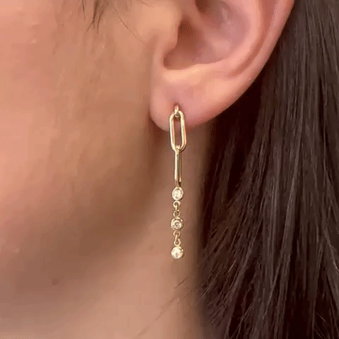14K Gold Paper Clip Diamond Dangle Earrings (0.30 ct) - Elegant Everyday Jewelry for Women, Perfect for Office, Party & Special Occasions