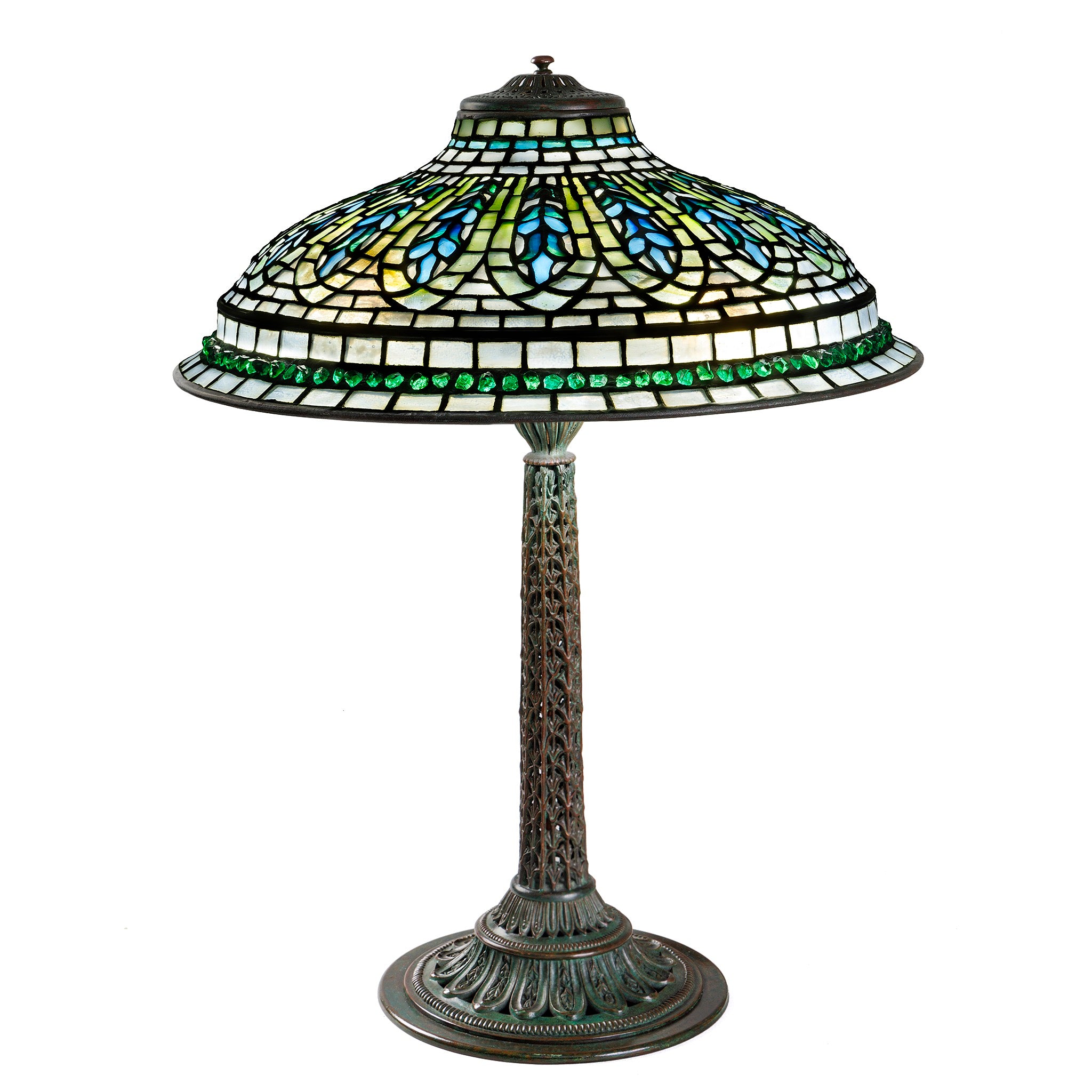 Tiffany Studios New York Gentian Flared Table Lamp - Antique Stained Glass Lamp for Home Decor, Living Room, Bedroom & Office Lighting