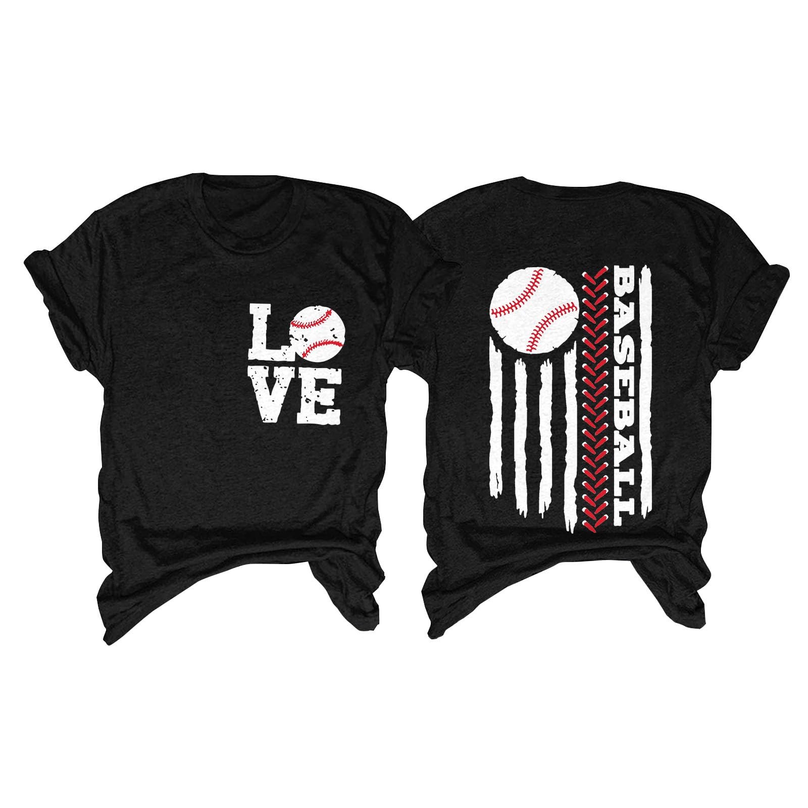 American Flag Baseball T-Shirt for Women - Patriotic 4th of July Shirt with Heart Print | Soft & Comfortable Baseball Love Top | Perfect for Independence Day, Softball Games & Patriotic Events