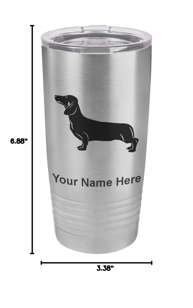 LaserGram 20oz Vacuum Insulated Stainless Steel Tumbler Mug with Dachshund Dog Design - Personalized Engraving Included - Keeps Drinks Hot/Cold for Hours - Perfect for Coffee, Tea, Water & Outdoor Activities