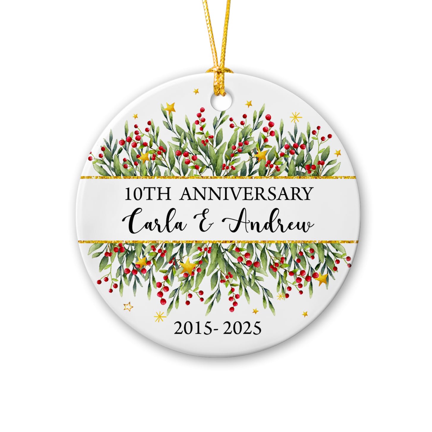 10th Anniversary Christmas Ornament 2025 - Personalized Ceramic Keepsake for Couples, Husband & Wife - Custom Wedding Gift & Christmas Tree Decoration - Perfect for Holiday Celebrations & Romantic Gifts