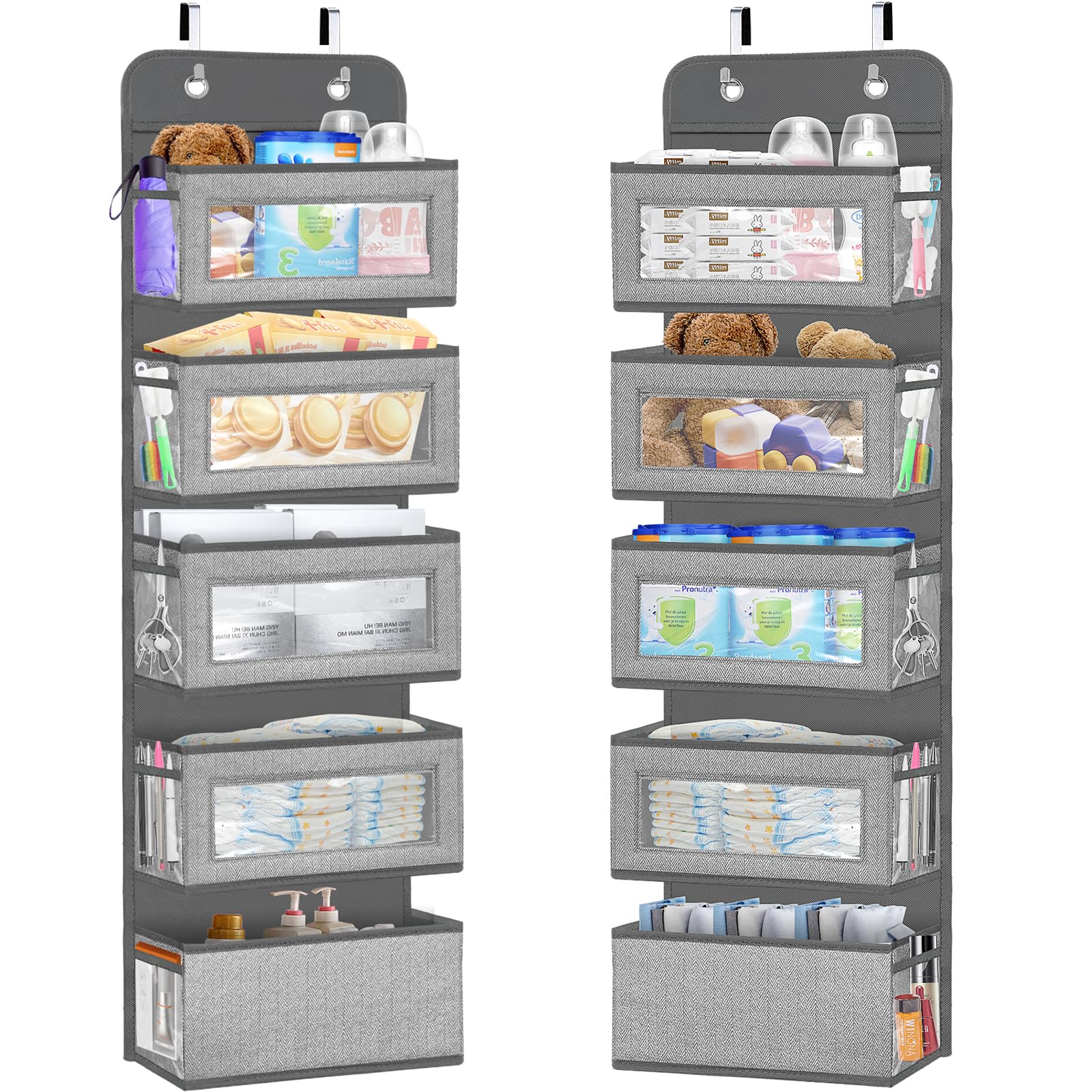 1 Pack Over the Door Organizer with Side Pockets - 5 Shelf Hanging Storage with Clear Window for Diapers, Toys & Essentials - Perfect for Nursery, Baby Room, Bathroom, Closet & Pantry Organization - Space Saving Solution for Home & Office Use