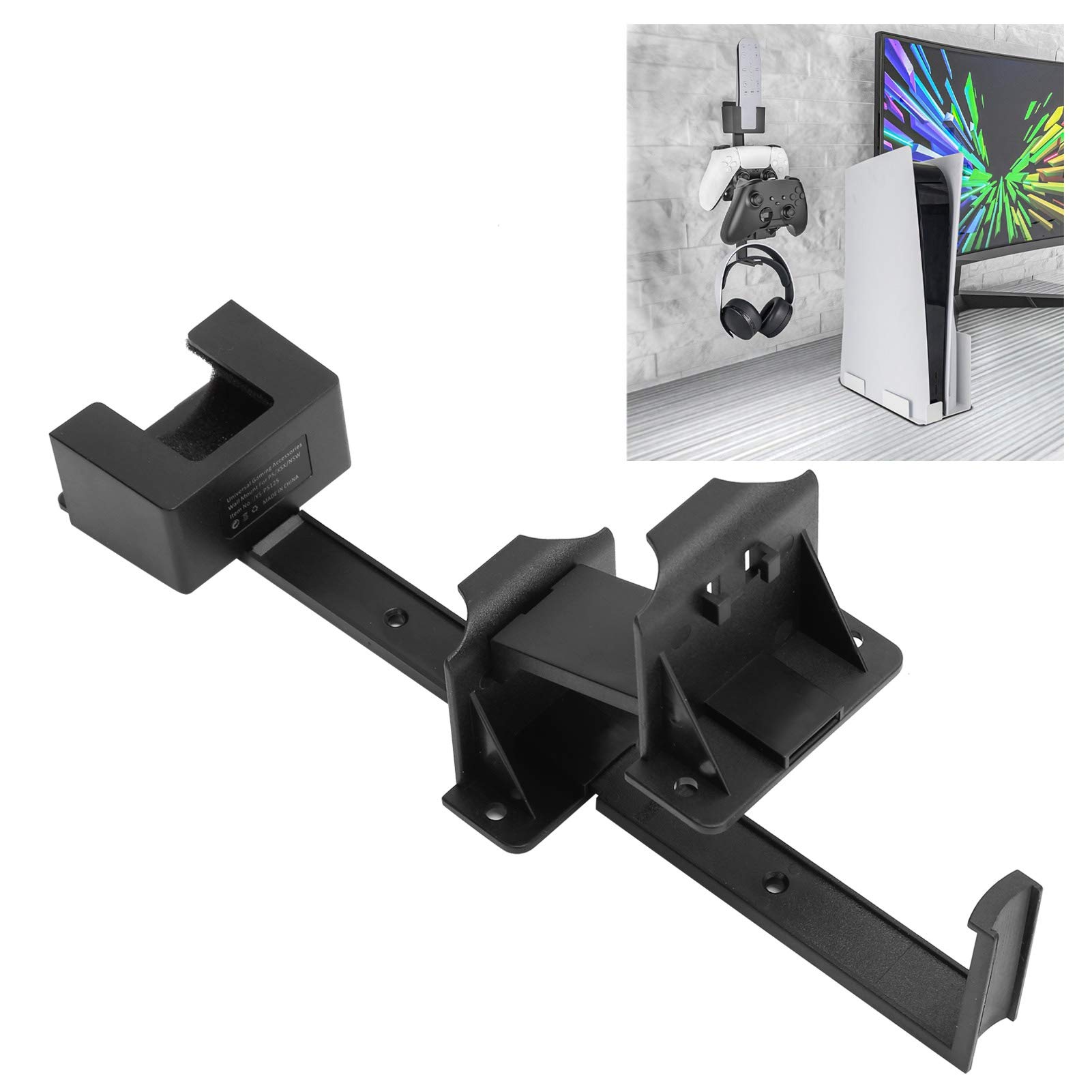 Universal ABS Wall Mount Bracket for Controller with Headset Hanger - Gaming Setup Accessory