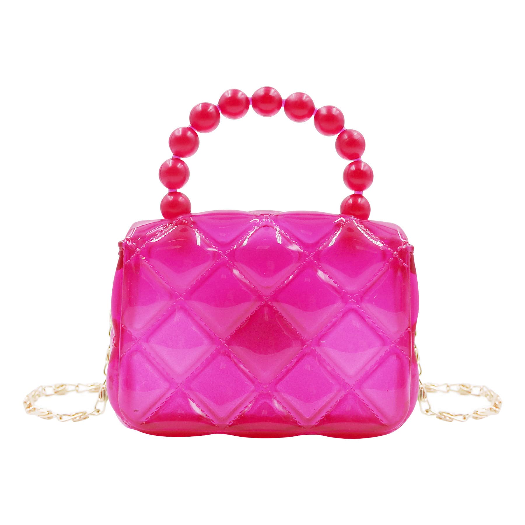 Cute Mini Jelly Crossbody Purse for Girls - Transparent Candy Color Shoulder Bag with Pearls & Top Handle - Perfect for School, Parties & Everyday Use