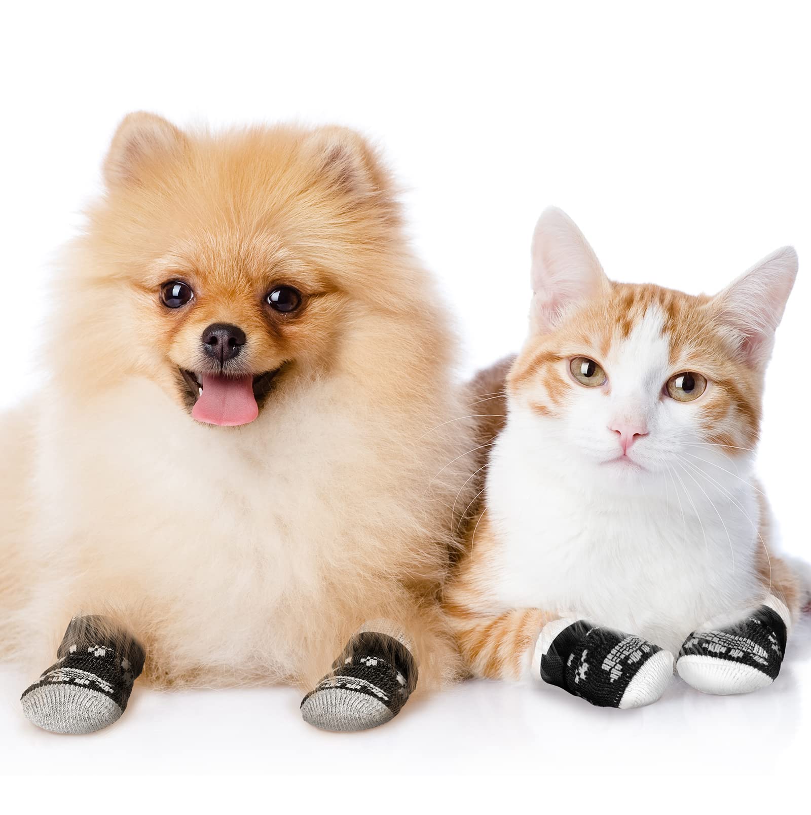 16 Pairs Anti-Slip Dog Socks with Grips for Small & Medium Dogs - Non-Slip Indoor Pet Socks for Hardwood Floors - Perfect for Winter Warmth & Home Protection (X-Small)