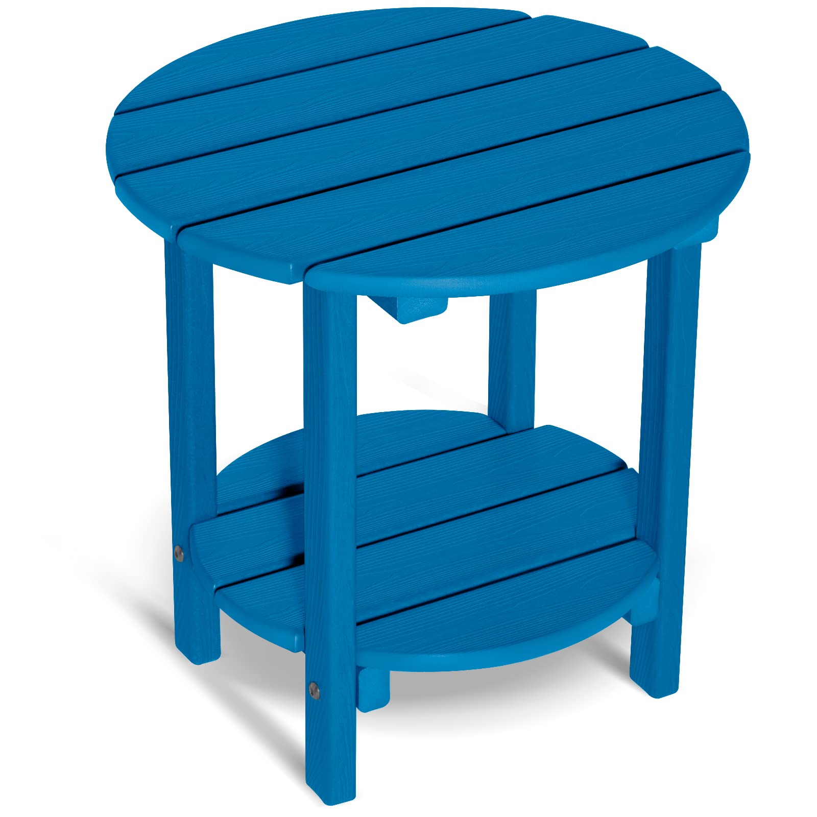2-Tier Round Outdoor Side Table with Wood-Like Grain - 17.7