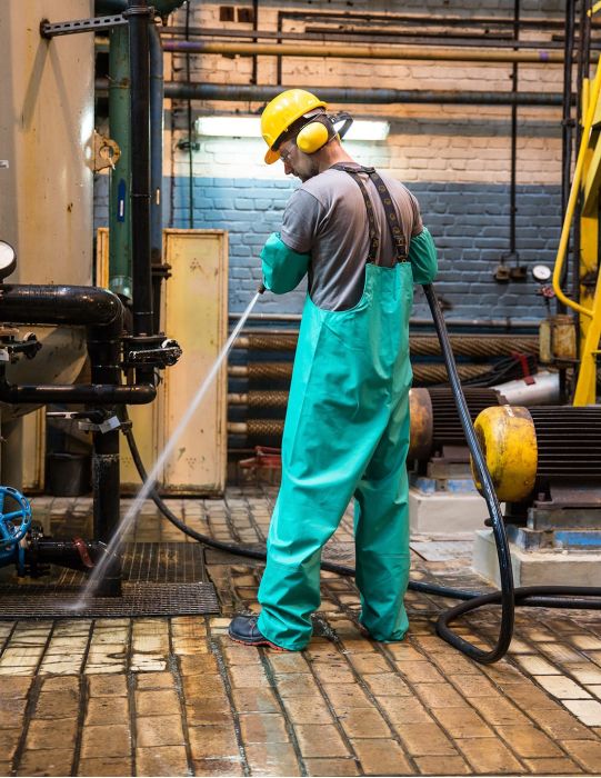 Chemical Resistant Bib Overalls - Heavy Duty Work Pants for Industrial & Lab Use - Green (1 Pair) - Ideal for Painters, Welders & Hazardous Material Handling
