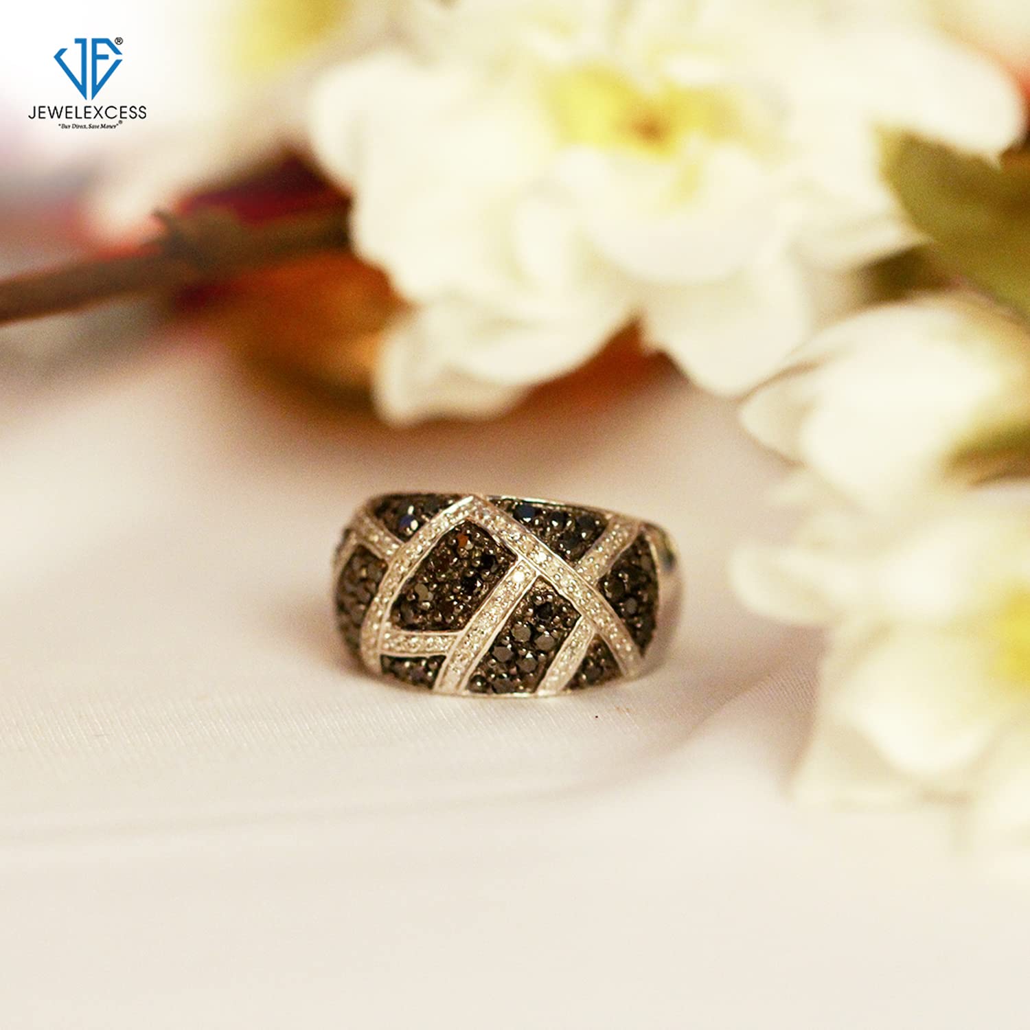 Sterling Silver 1 Carat Black & White Diamond Ring for Women | Elegant Everyday Jewelry | Perfect for Weddings, Anniversaries & Special Occasions