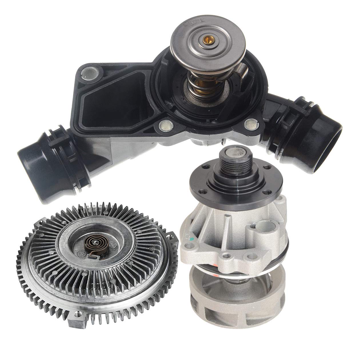 Premium 3PCS Water Pump Kit with Gasket, Fan Clutch & Thermostat Housing - Compatible with BMW 320i 325Ci 328ci 330ci E46 528i 530i E39 X3 E83 X5 E53 Z3 Z4 2003-2005 E85 3.0L - Perfect for Engine Cooling System Repair & Maintenance