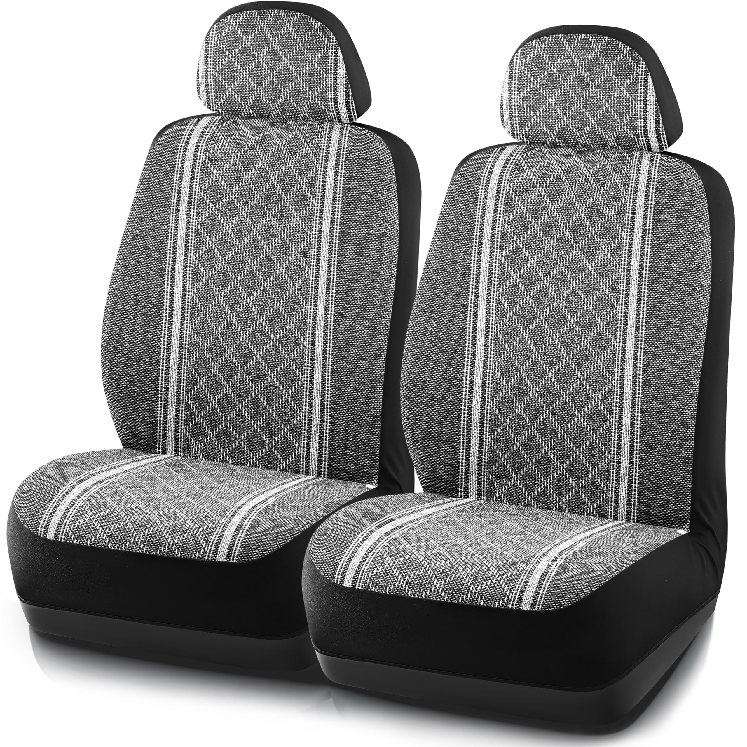 Road Comforts Baja Blanket Seat Covers - Gray Diamond Jacquard Fabric Bucket Seat Covers for Cars, Trucks, SUVs & Vans | Airbag Compatible, Universal Fit Low Back Design | Perfect for Road Trips, Camping & Daily Commute