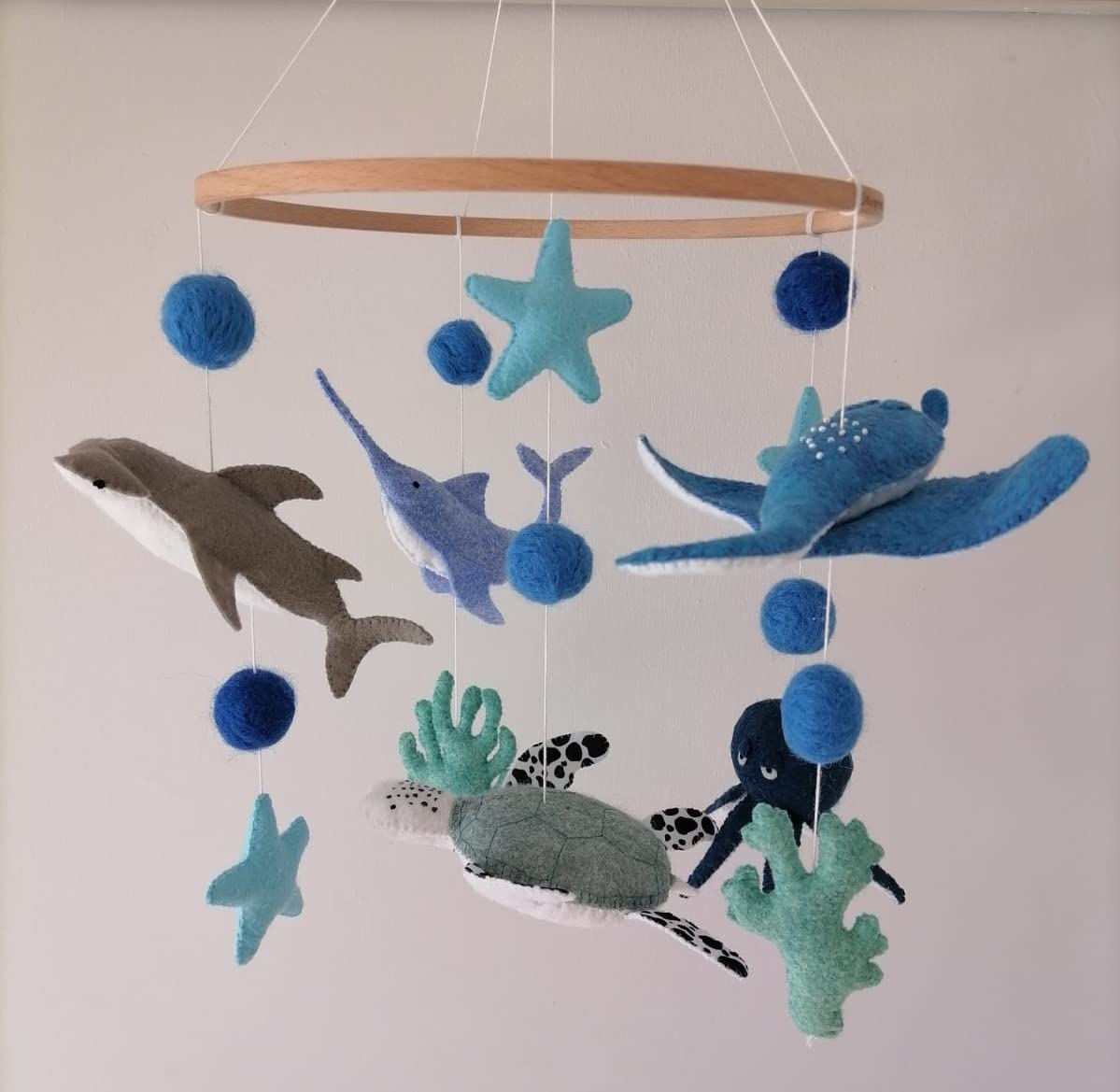 Ocean-Themed Baby Crib Mobile - Nautical Nursery Decor with Sea Animals, Blue Felt Mobile for Boys, Perfect Baby Shower Gift | Ideal for Newborn Bedrooms & Coastal Nursery Themes