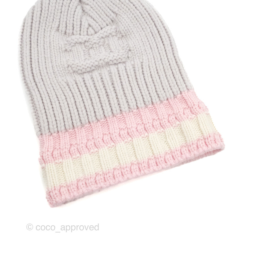 Chanel Cashmere CC Logo Beanie Hat for Women - Light Grey, Light Pink, White - Winter Warm Knit Hat for Fashion & Outdoor Activities