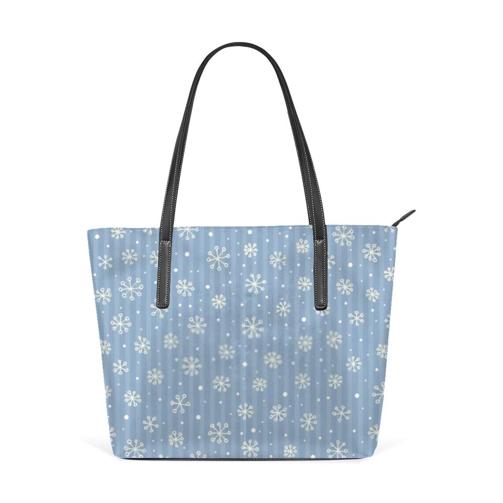 Stylish Large PU Leather Tote Bag for Women - Fashionable Blue Snowflake Design Handbag - Perfect for Work, Shopping & Casual Everyday Use