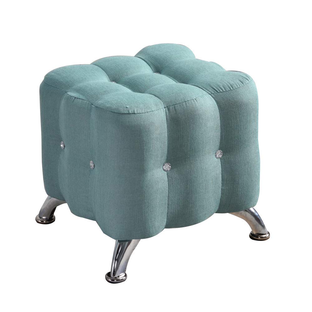 Premium Cotton Linen Flannel Velvet Ottoman Cube - Multi-Functional Footstool, Sofa Stool & Shoe Bench for Living Room & Bedroom (Lake Blue)