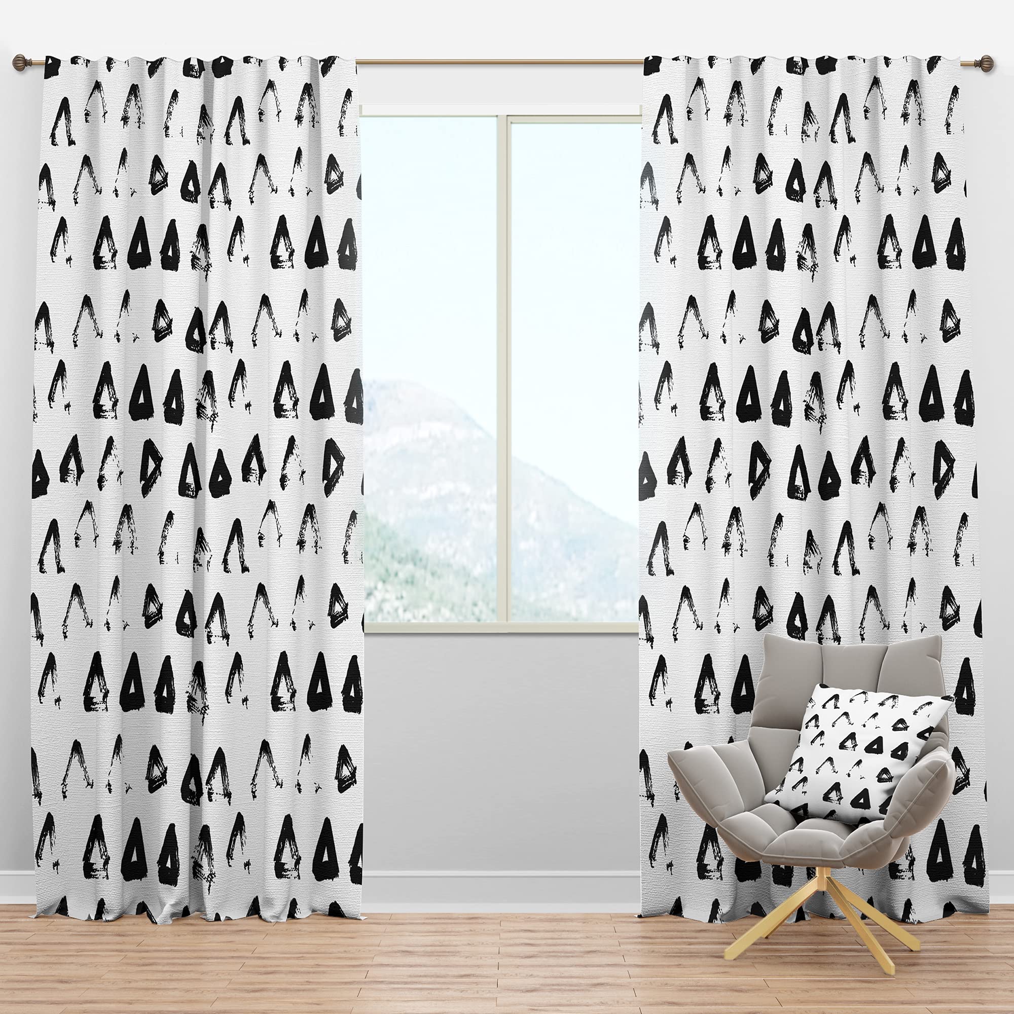 Hand Painted Black Triangle Blackout Curtains - Thermal Insulated Single Panel (52x108) for Bedroom & Living Room - Noise Reducing & Light Blocking for Better Sleep & Home Decor